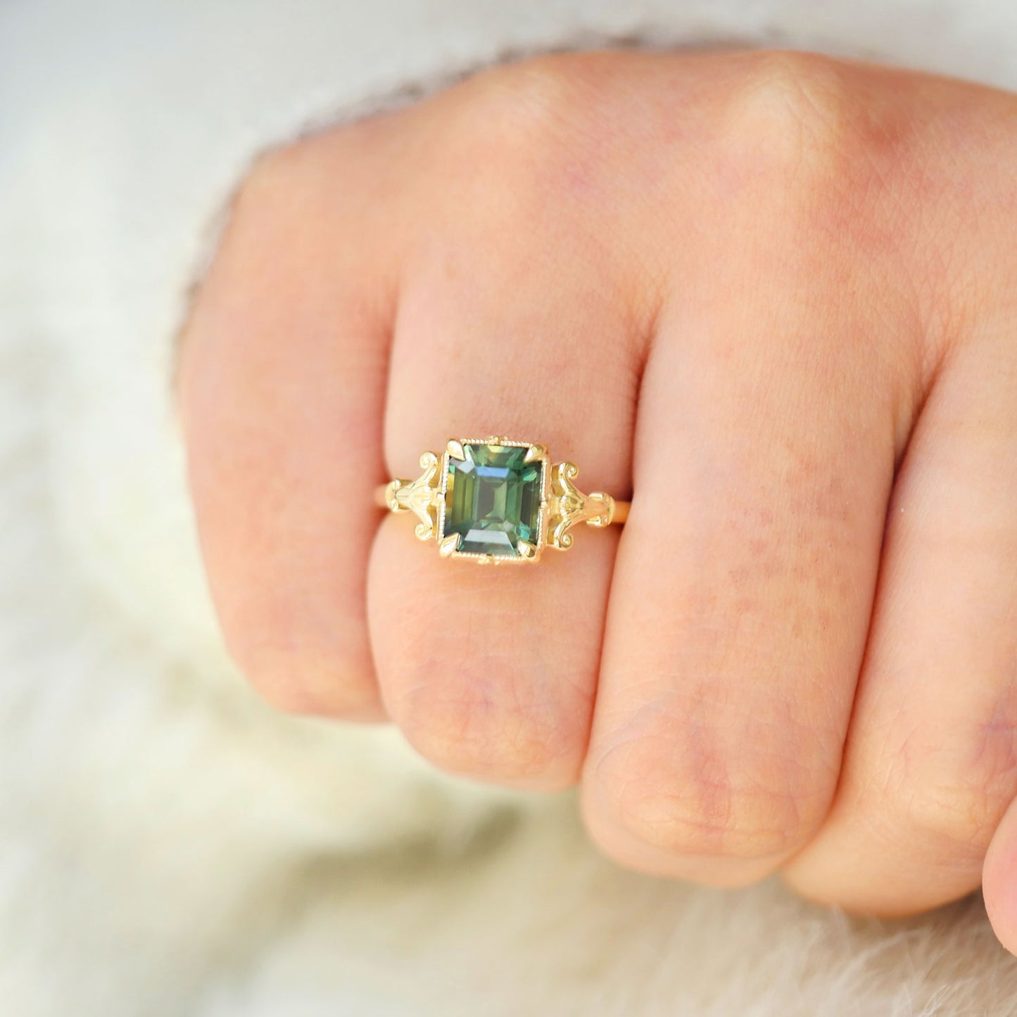 Custom Victorian Inspired Green Sapphire Engagement Ring