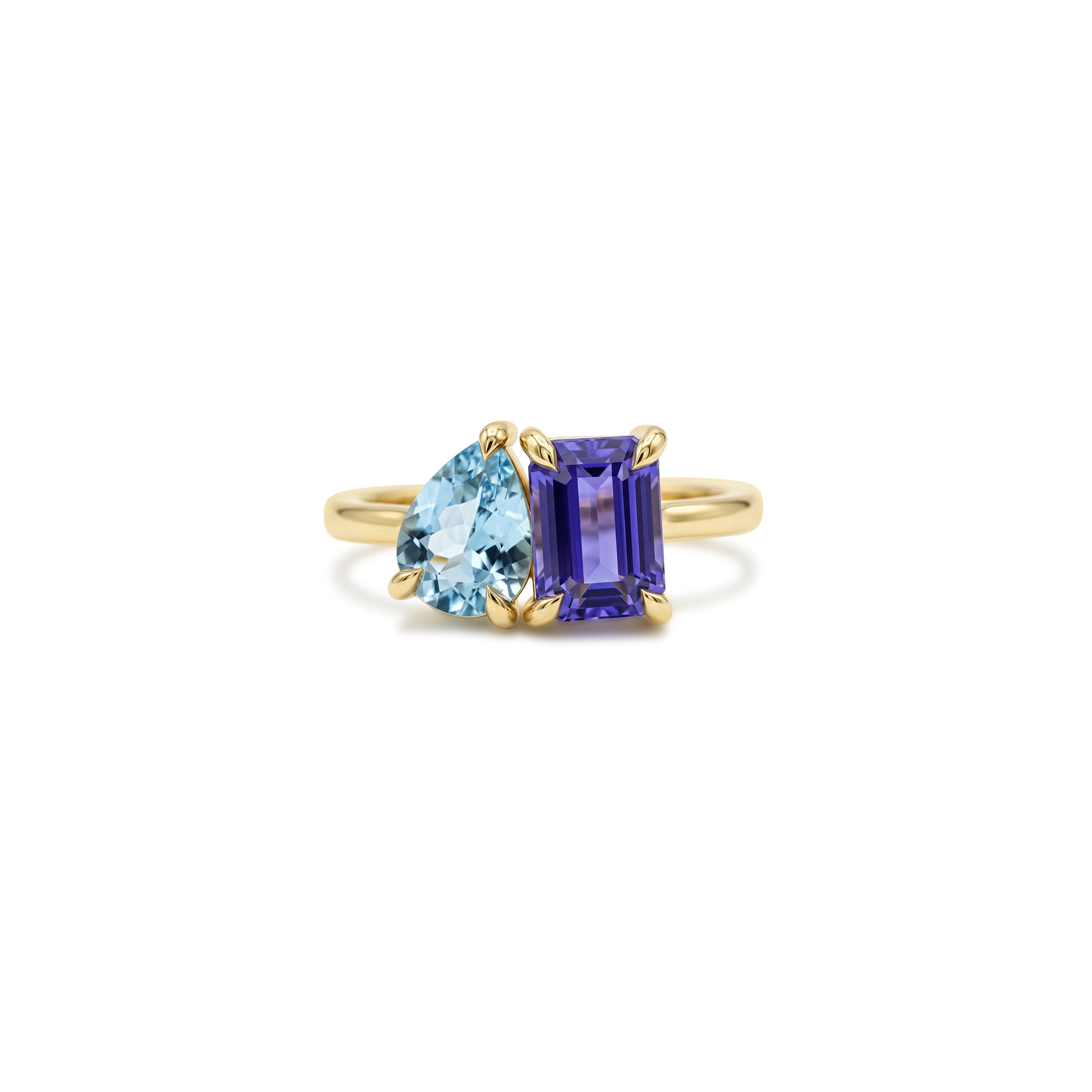 Custom Tanzanite and Pear Aquamarine Toi et Moi
