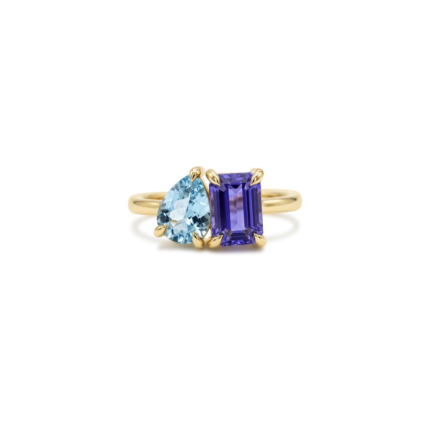Custom Tanzanite and Pear Aquamarine Toi et Moi
