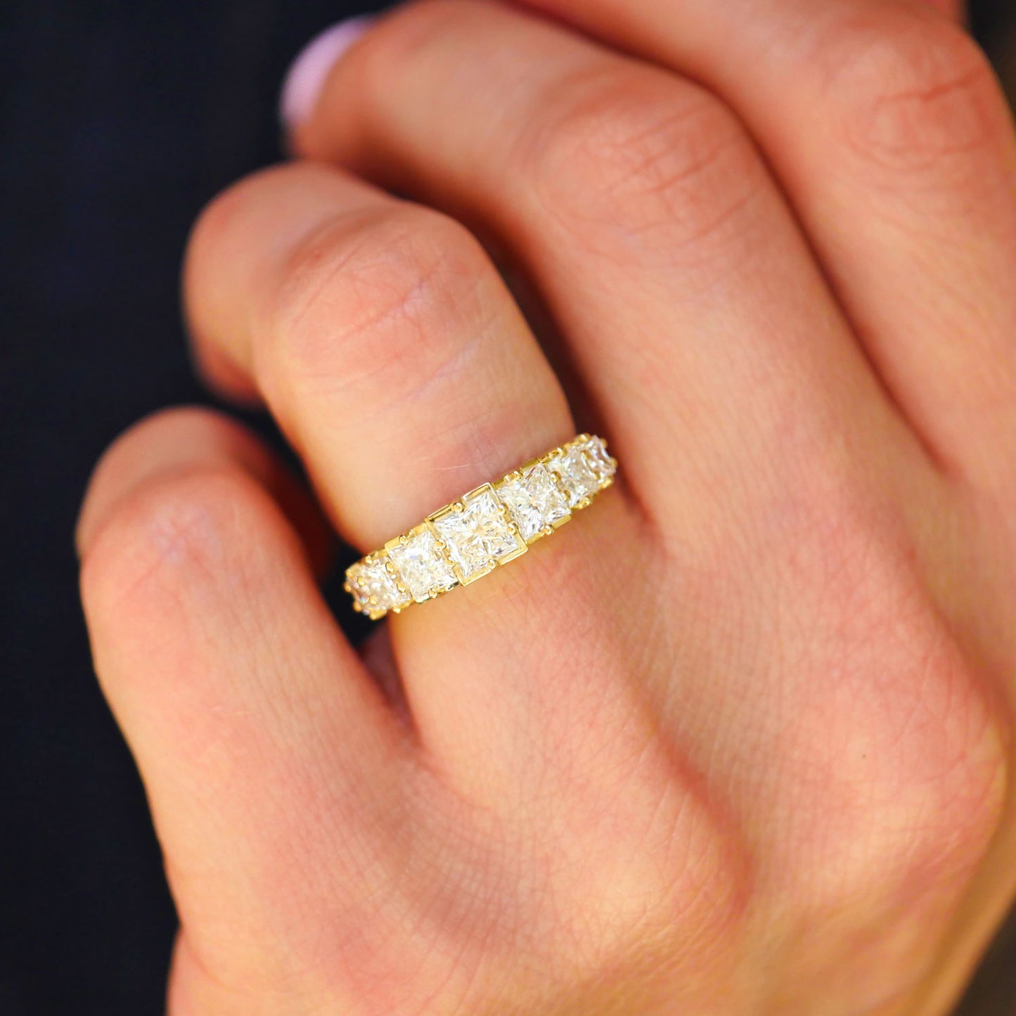 Custom Princess Cut Diamond Line Ring