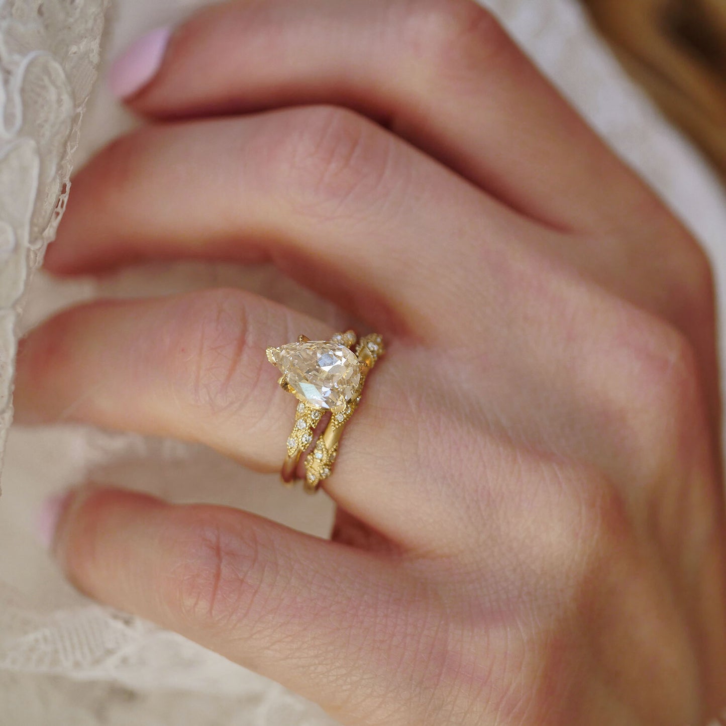 Champagne Pear Diamond Wild Vine Ring