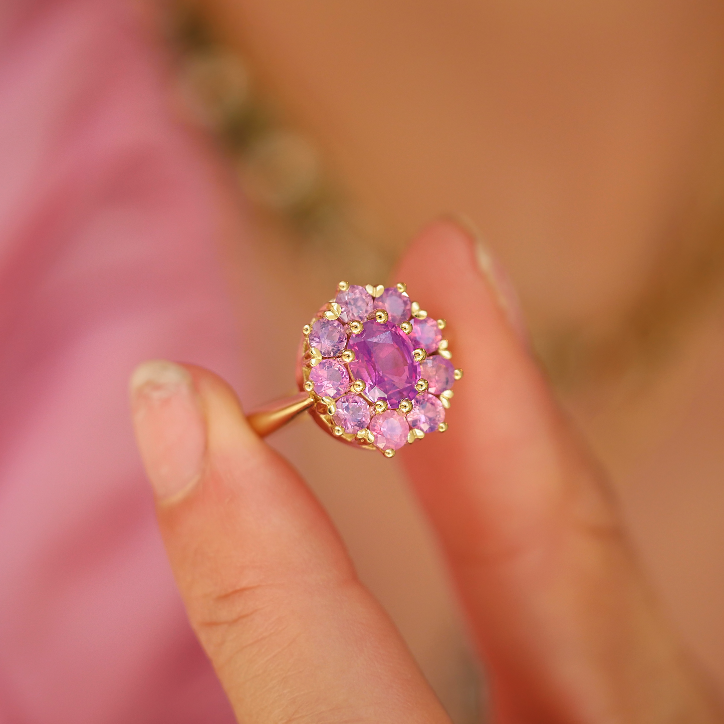 Opalescent Pink Cluster Ring