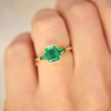 Emerald Bezel Trio Engagement Ring