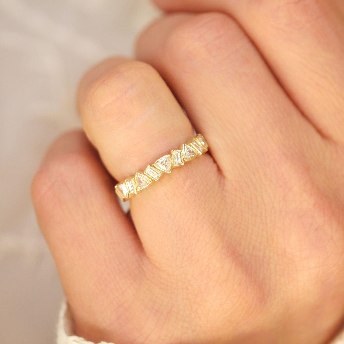 Custom Trillion & Baguette Bezel Diamond Mosaic Band