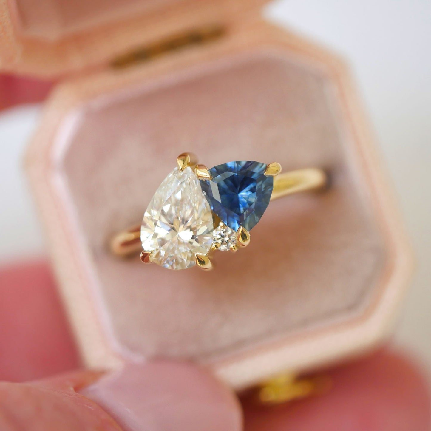Custom Sapphire and Diamond Pear Toi et Moi