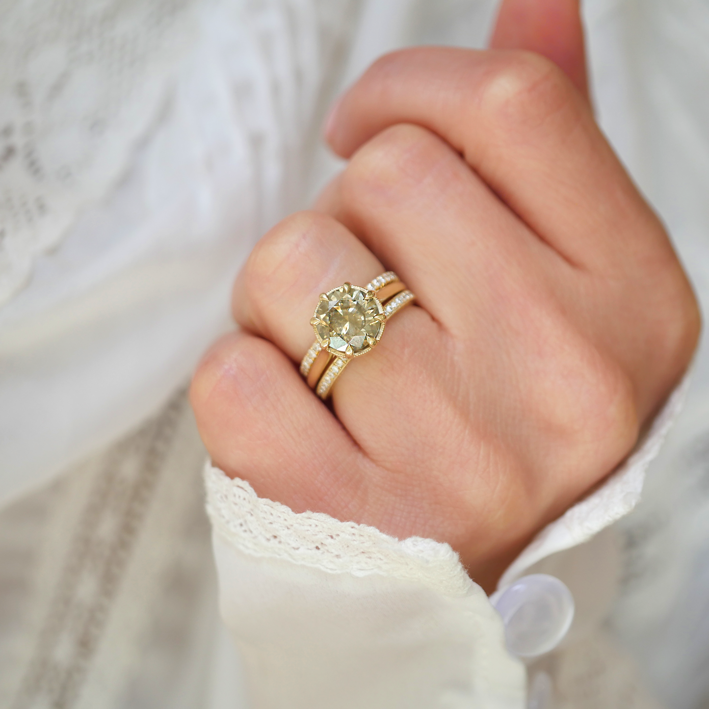 Opalescent Yellow Brown Diamond Solitaire