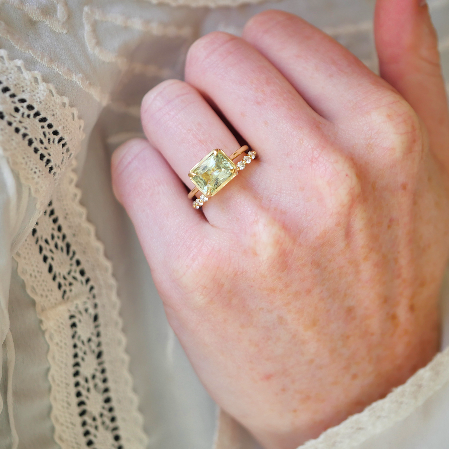 Split Shank Green Radiant Solitaire