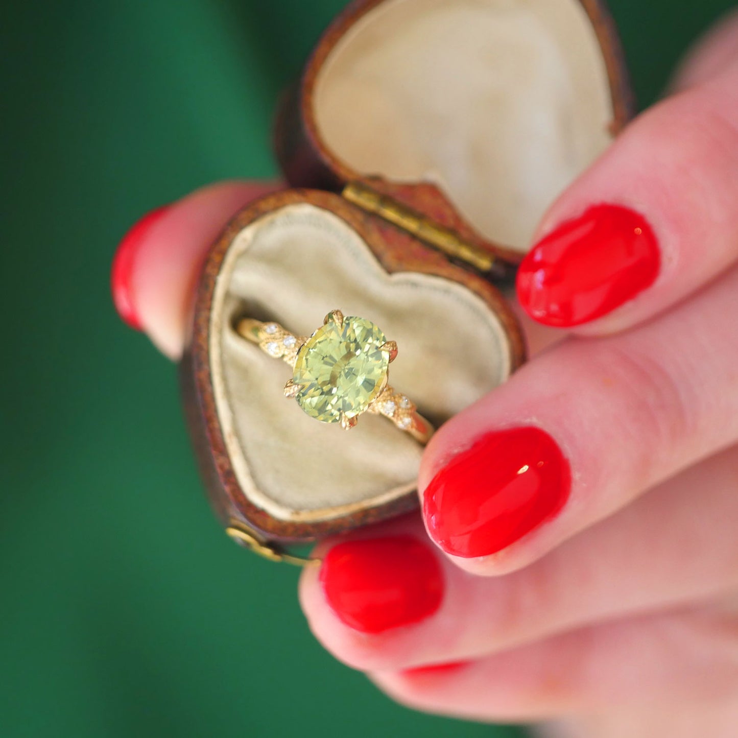 Oval Opalescent Green Sapphire Wild Vine Ring