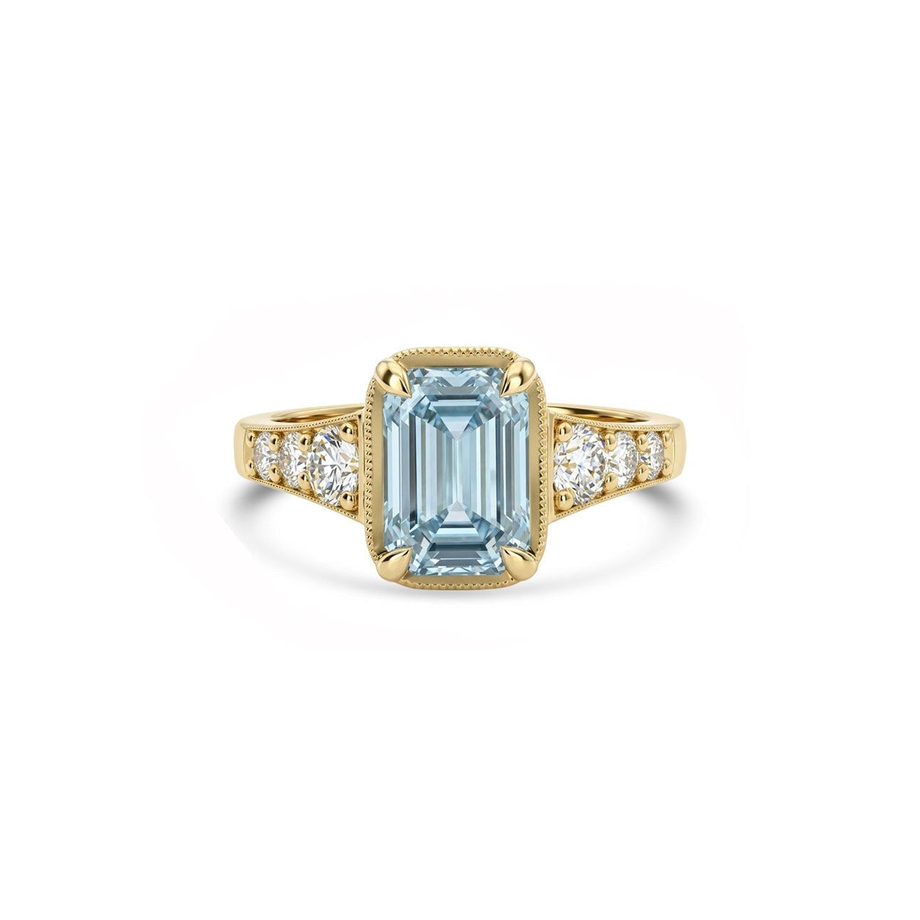 Emerald Cut Blue Diamond Astra Ring