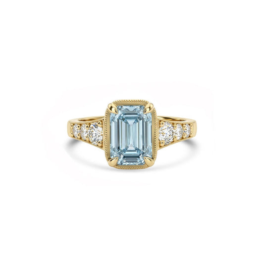 Emerald Cut Blue Diamond Astra Ring
