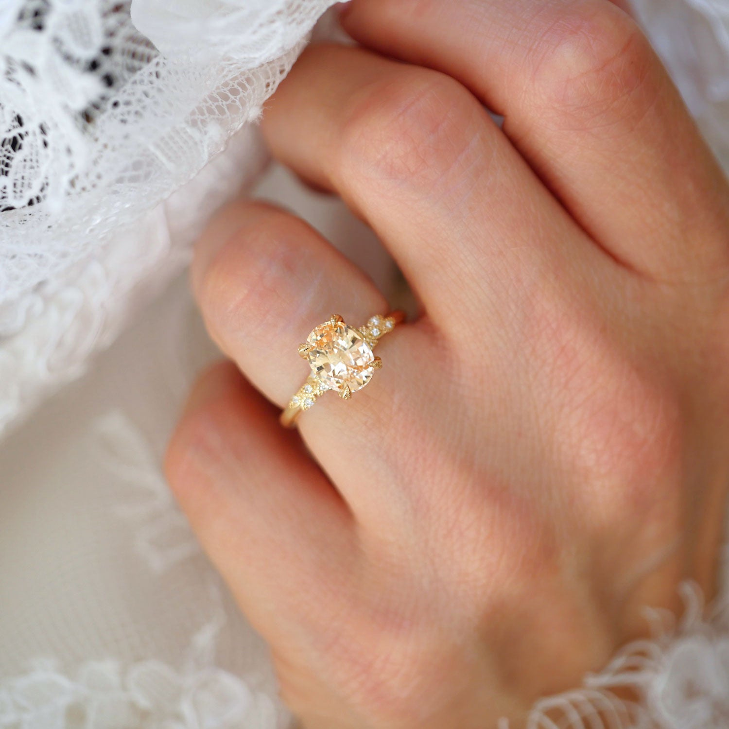 Oval Peach Sapphire Wild Vine Ring