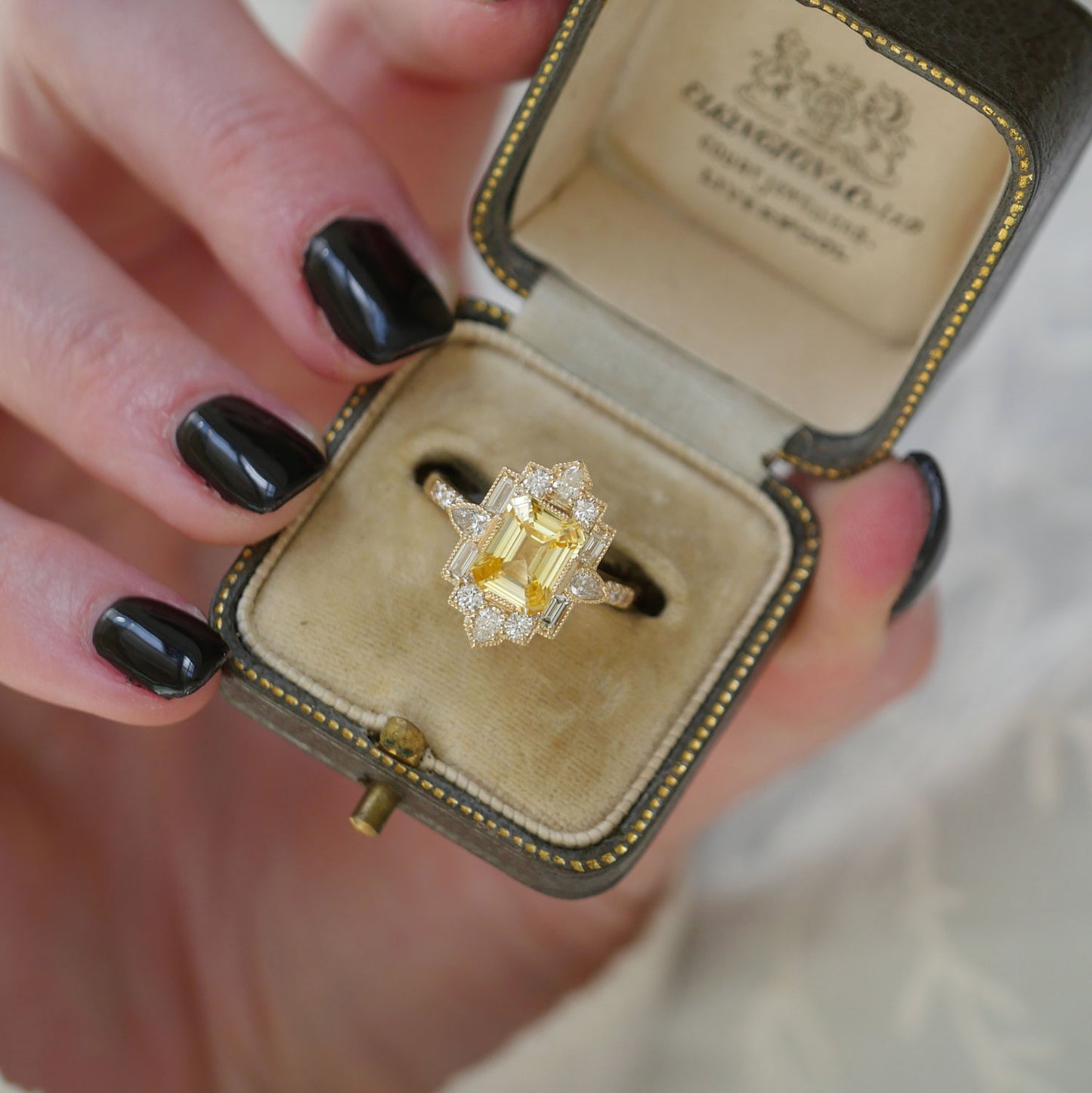 Yellow Sapphire Deco Emerald & Pear Diamond Mosaic Ring