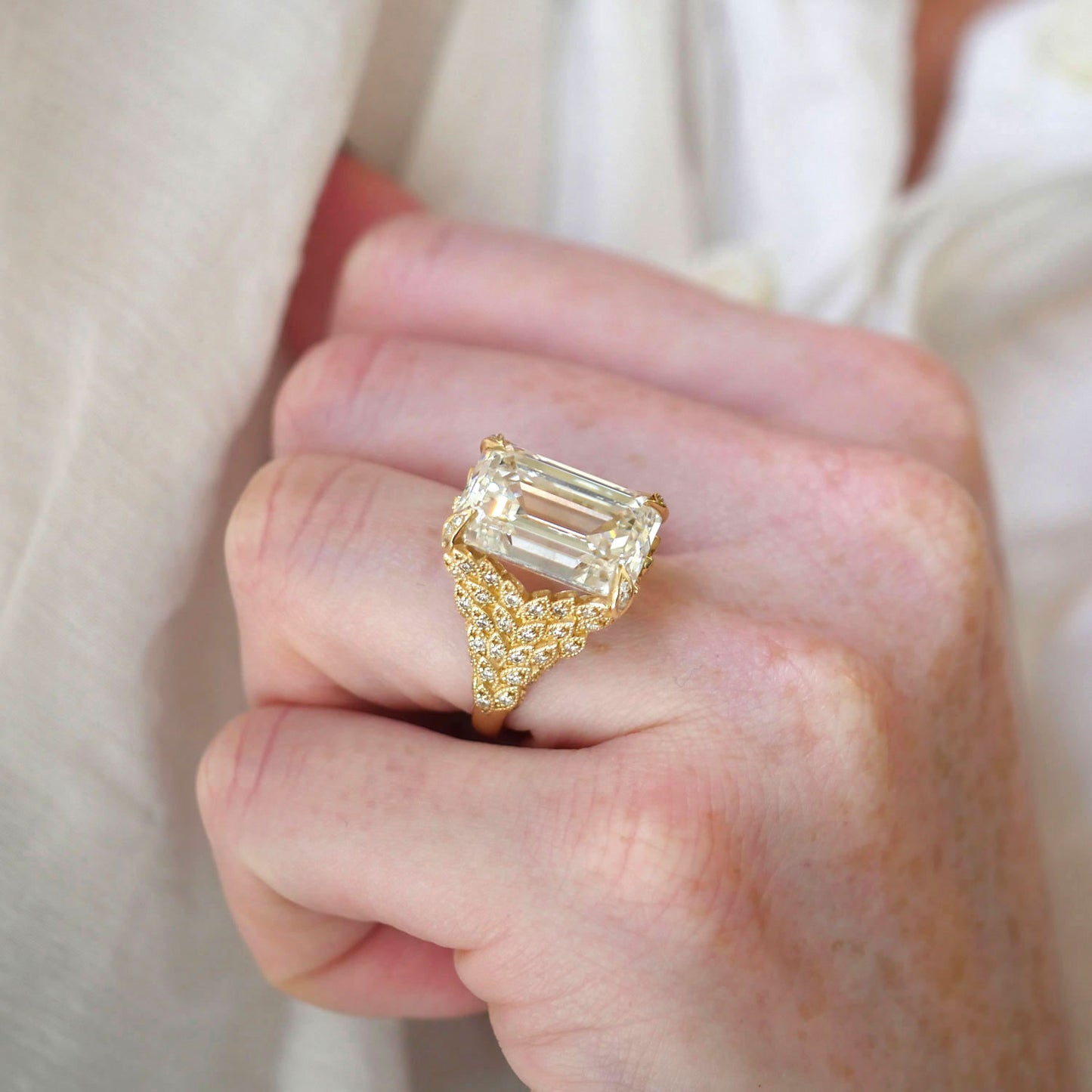 12.00 ctw Feather Emerald Cut Diamond Ring
