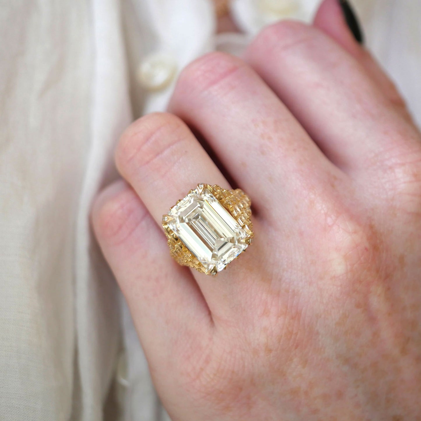 12.00 ctw Feather Emerald Cut Diamond Ring