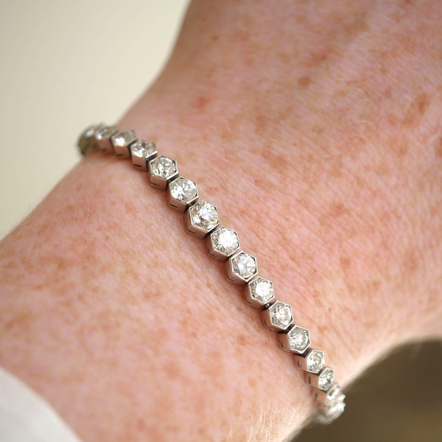 Platinum Hexagon Tennis Bracelet