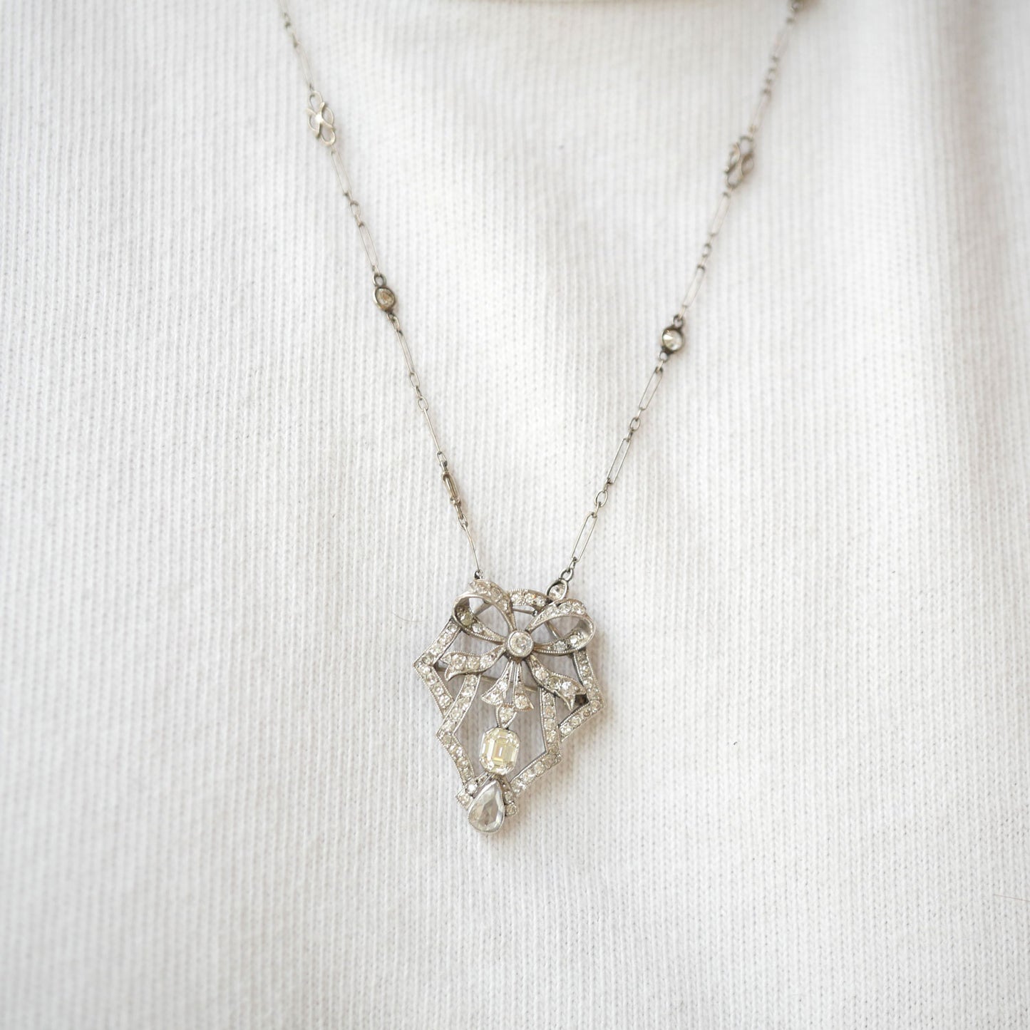 Antique Diamond Bow Pendant Necklace