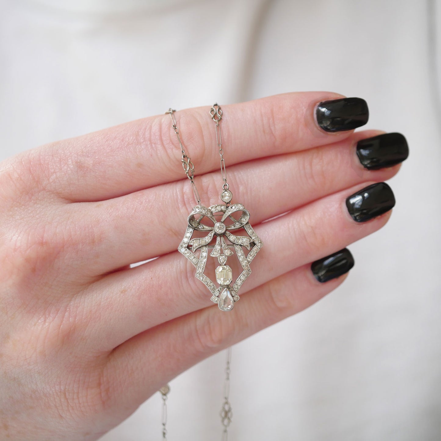 Antique Diamond Bow Pendant Necklace