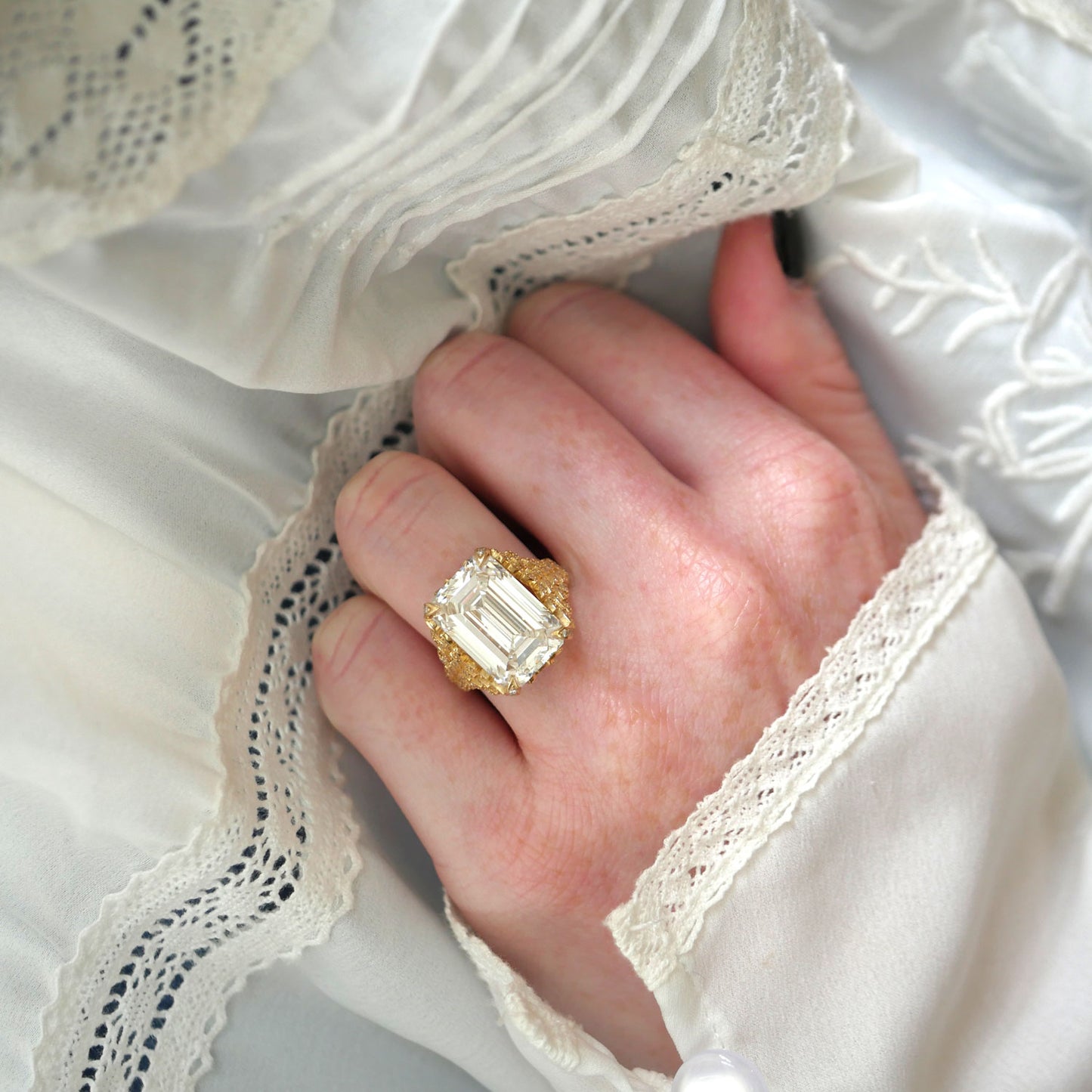 12.00 ctw Feather Emerald Cut Diamond Ring