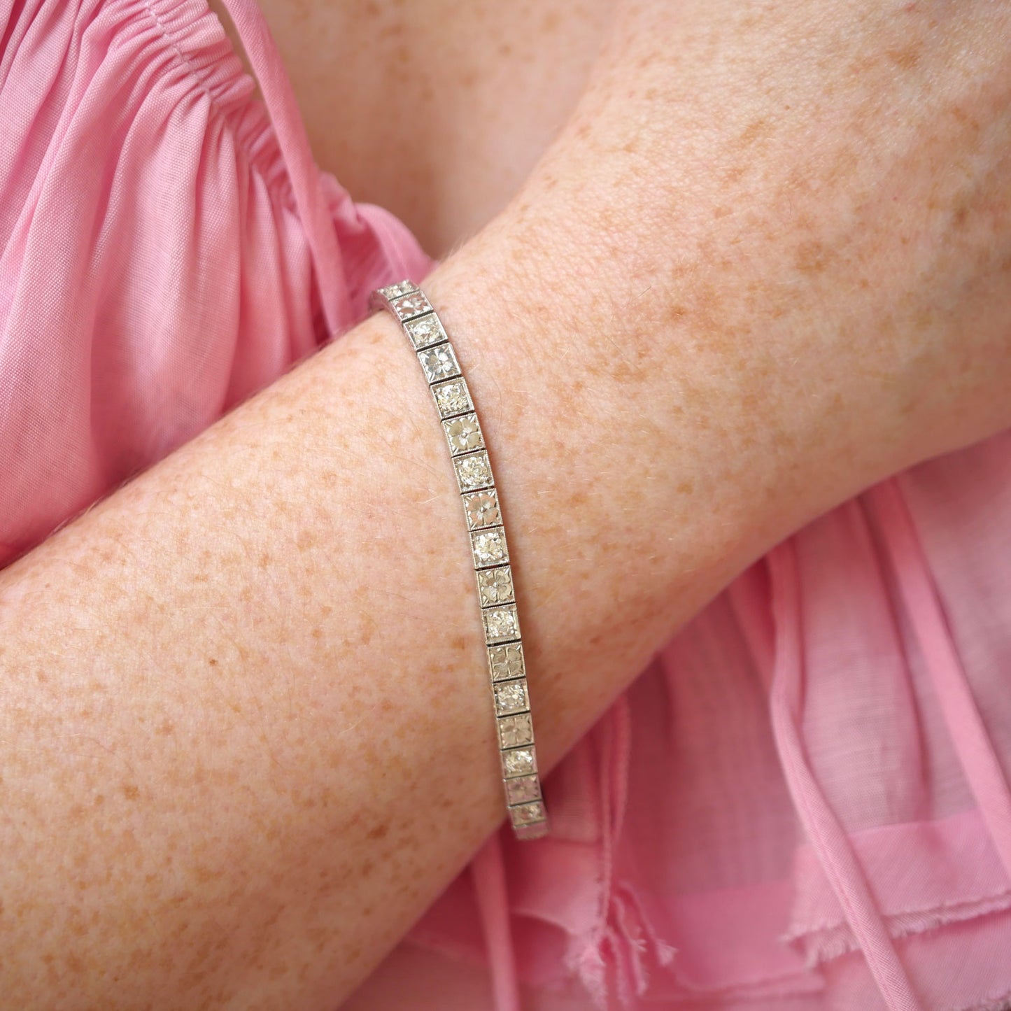 Antique Platinum and Diamond Line Bracelet