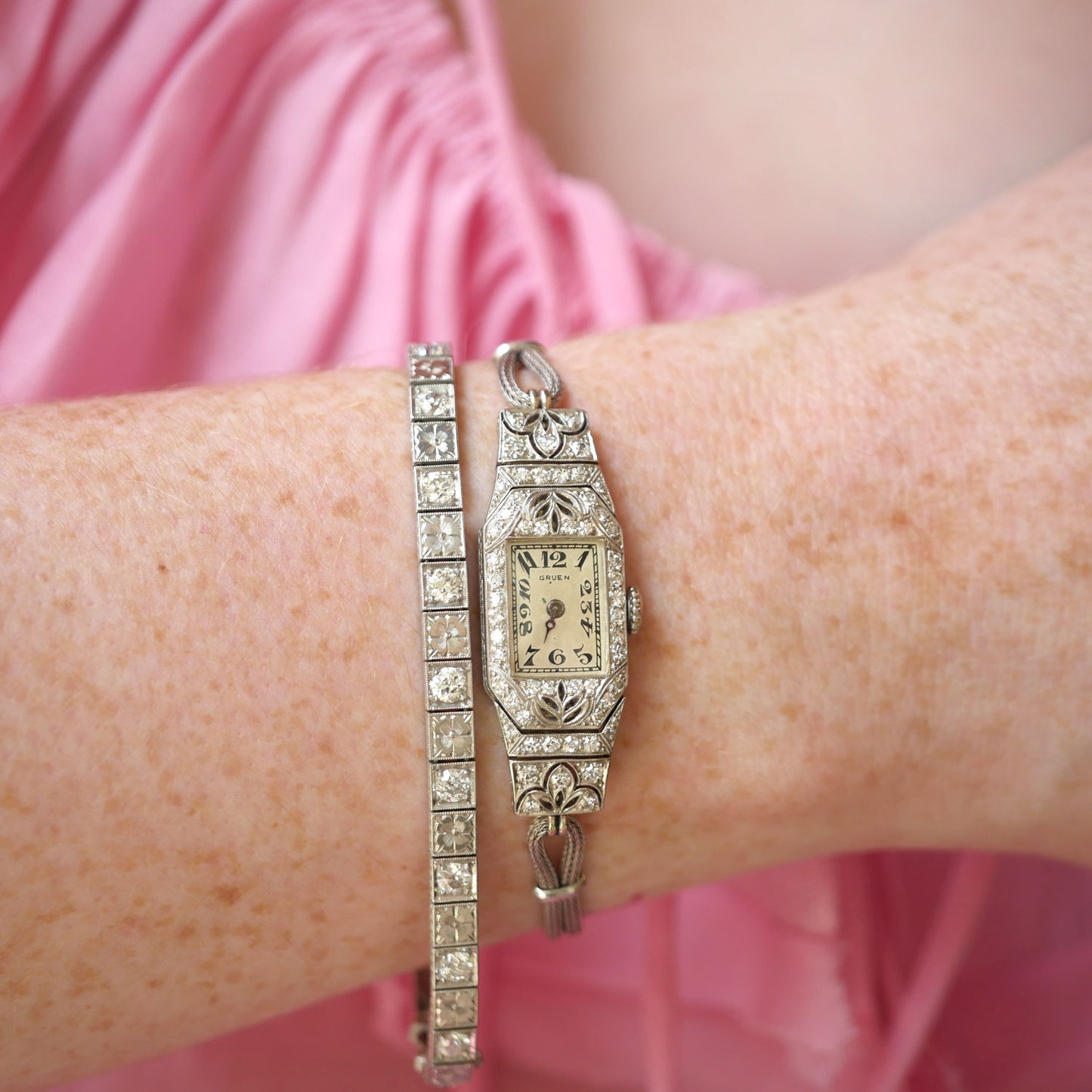 Antique Platinum and Diamond Line Bracelet