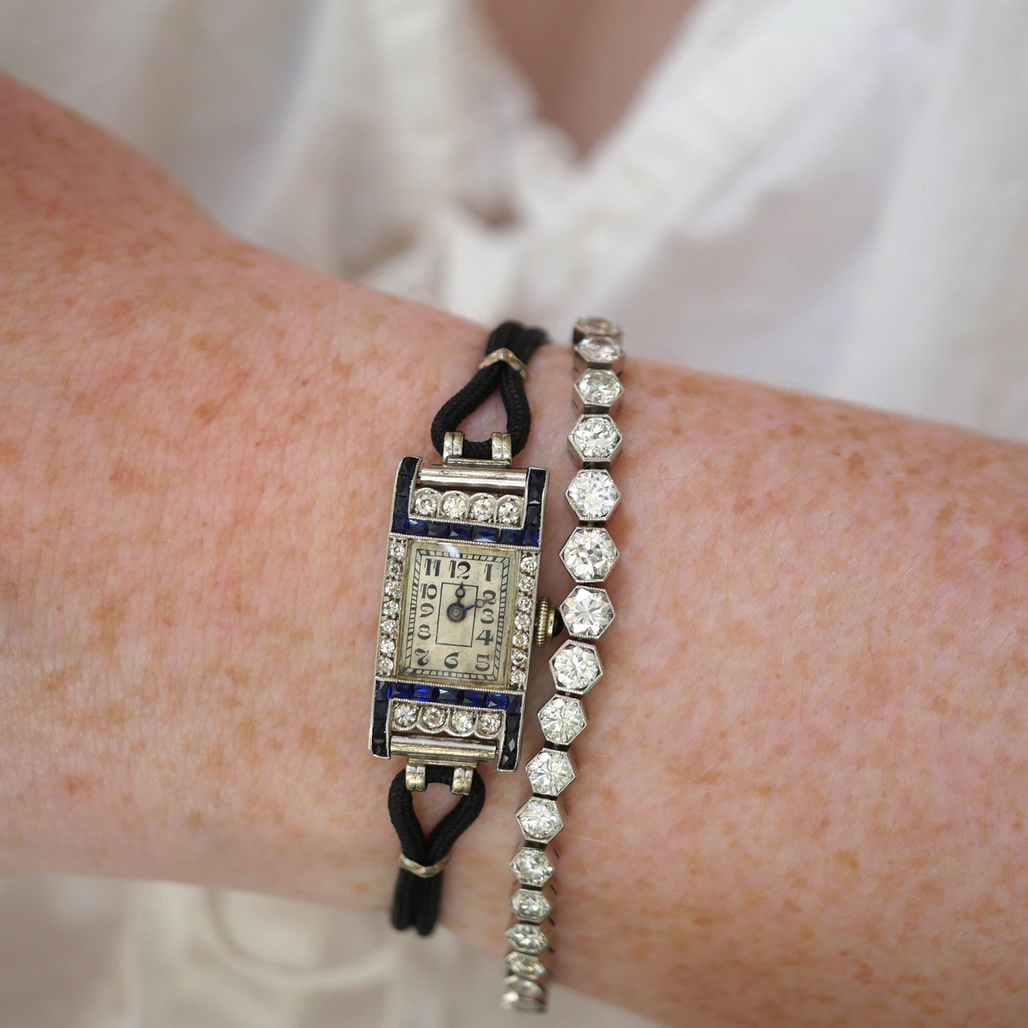 Platinum Hexagon Tennis Bracelet