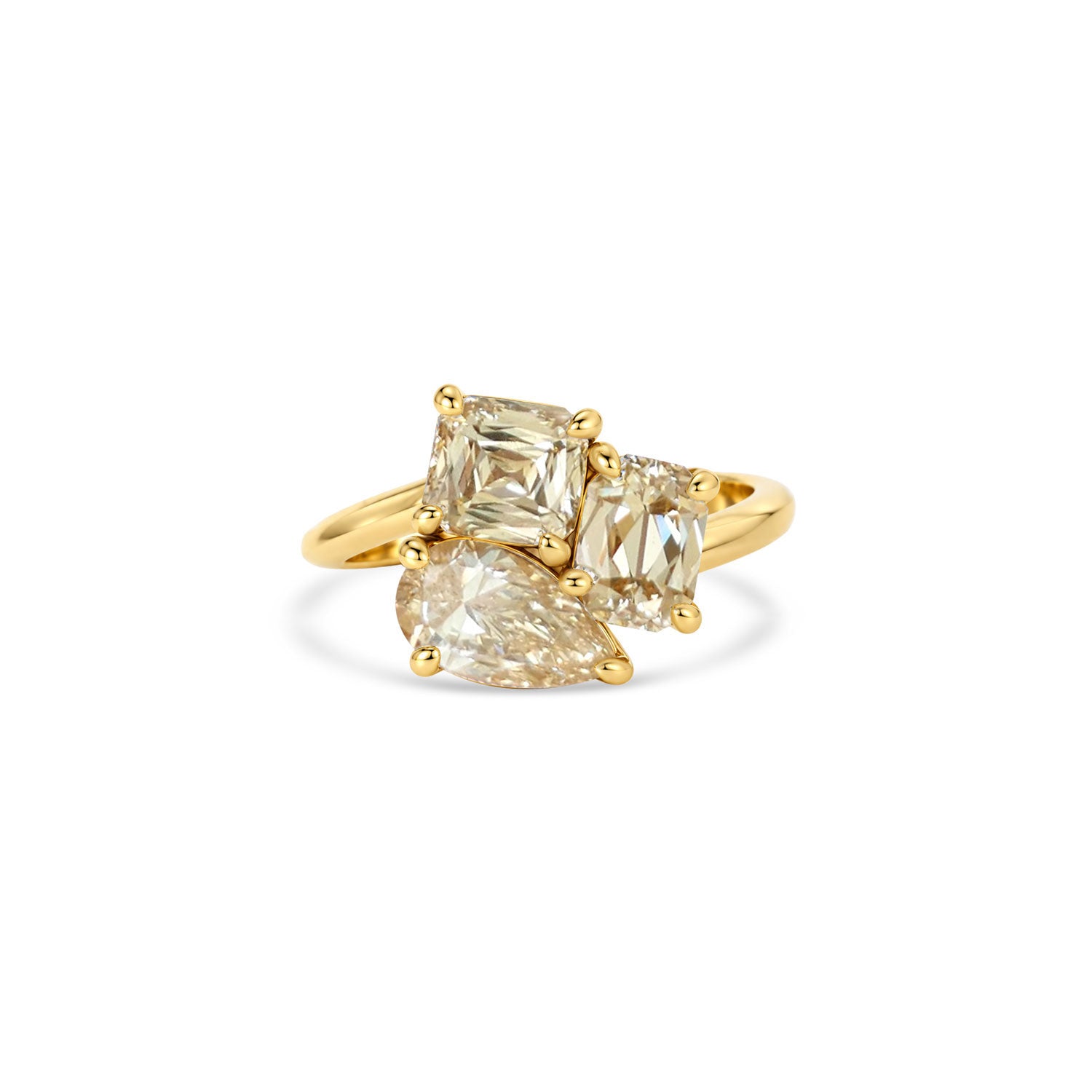 Pear and Cushion Trio Ring