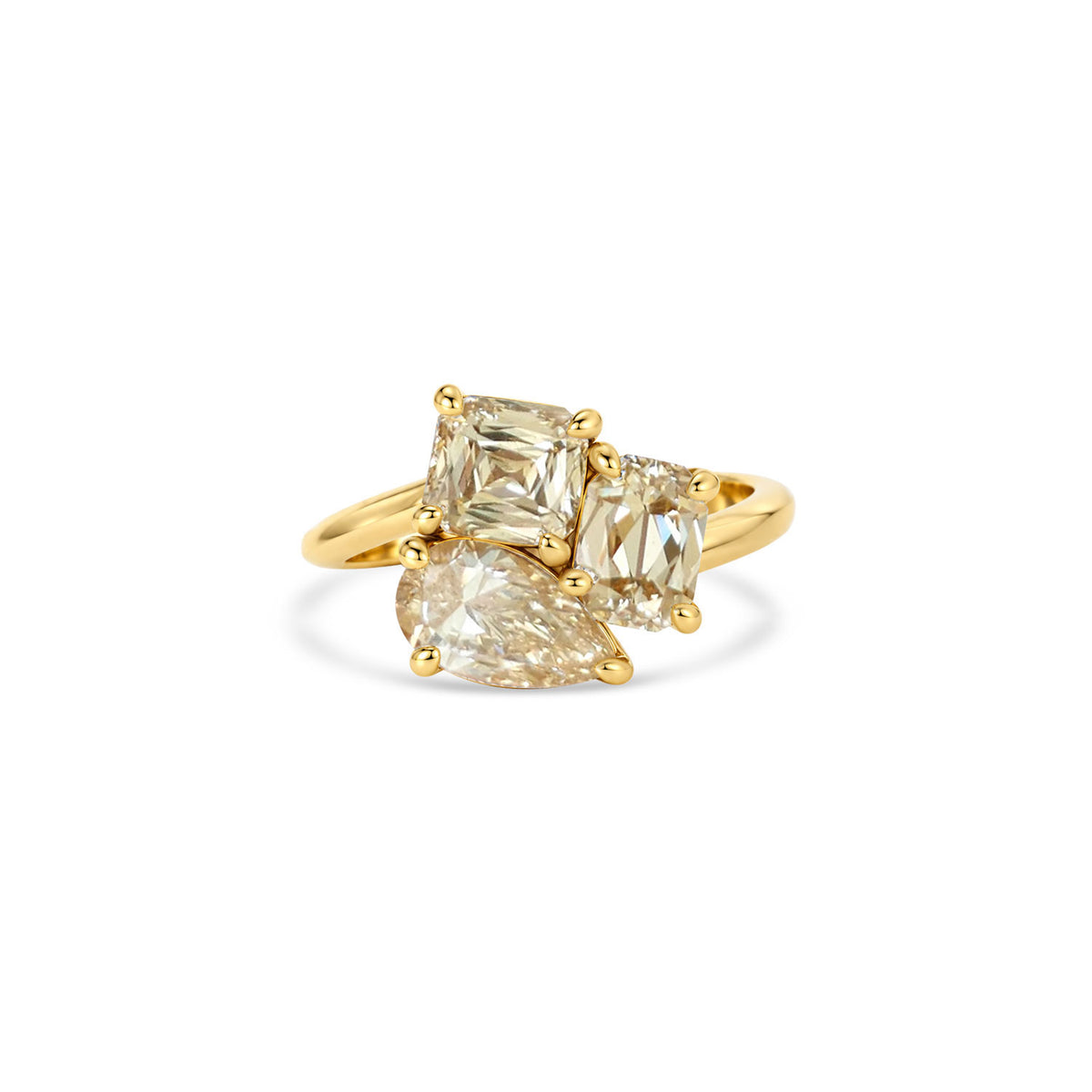 Pear and Cushion Trio Ring