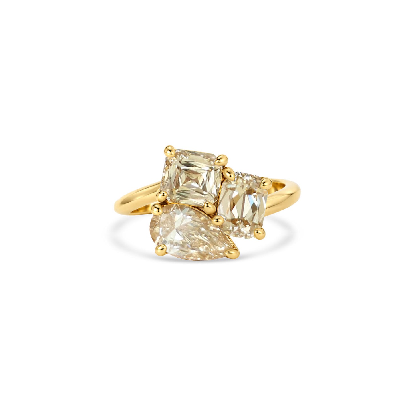 Pear & Cushion Champagne Diamond Trio Cluster Ring