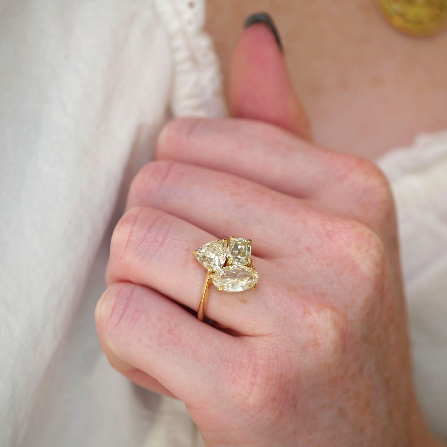 Trillion Oval & Cushion Diamond Trio Cluster Ring
