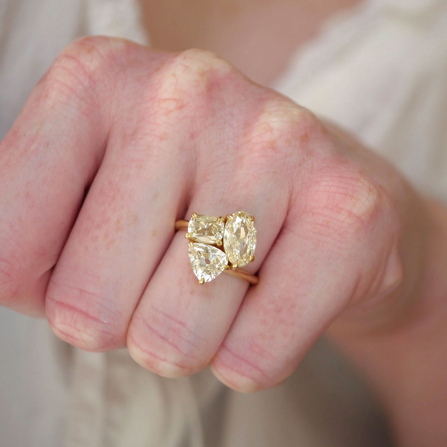 Trillion Oval & Cushion Diamond Trio Cluster Ring