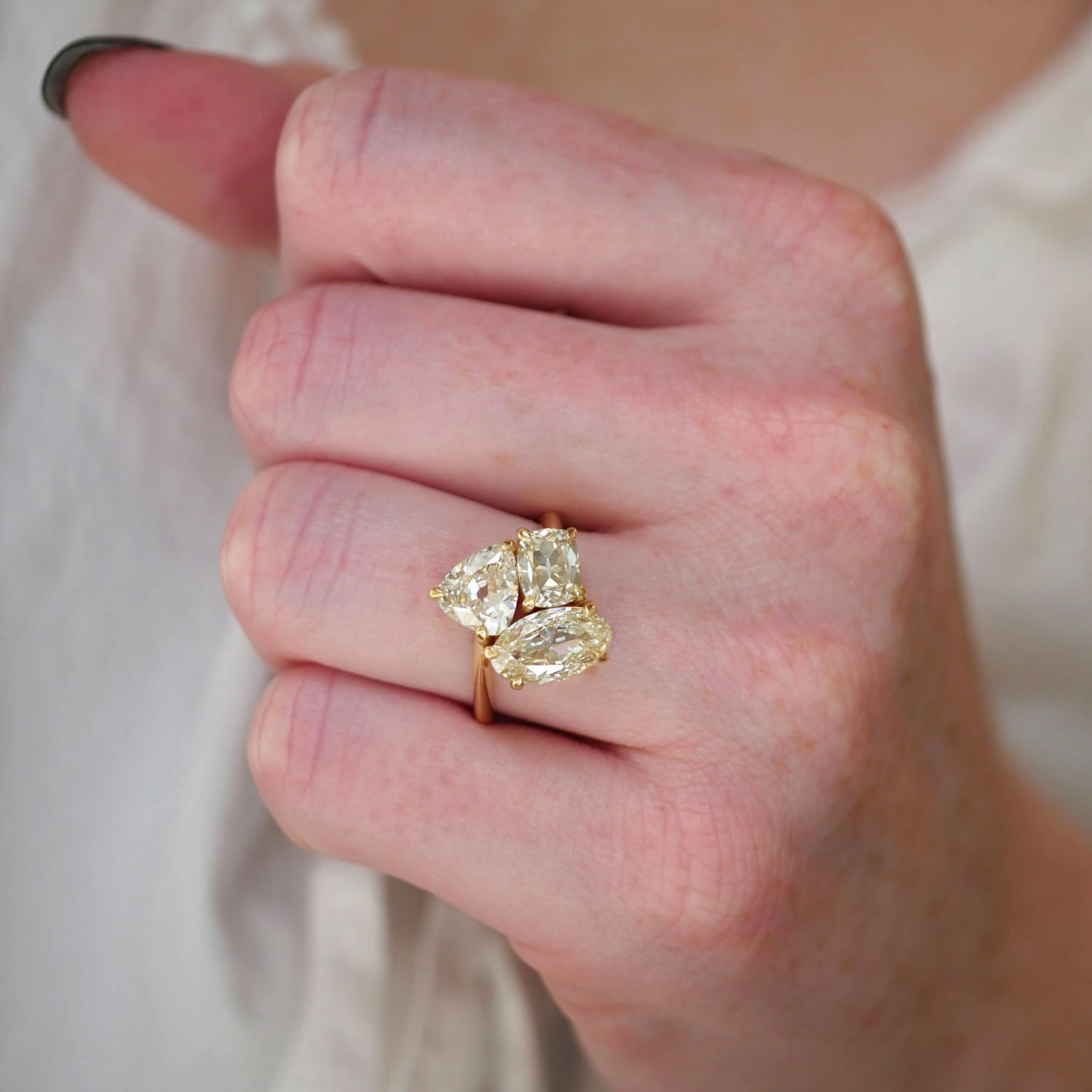 Trillion Oval & Cushion Diamond Trio Cluster Ring