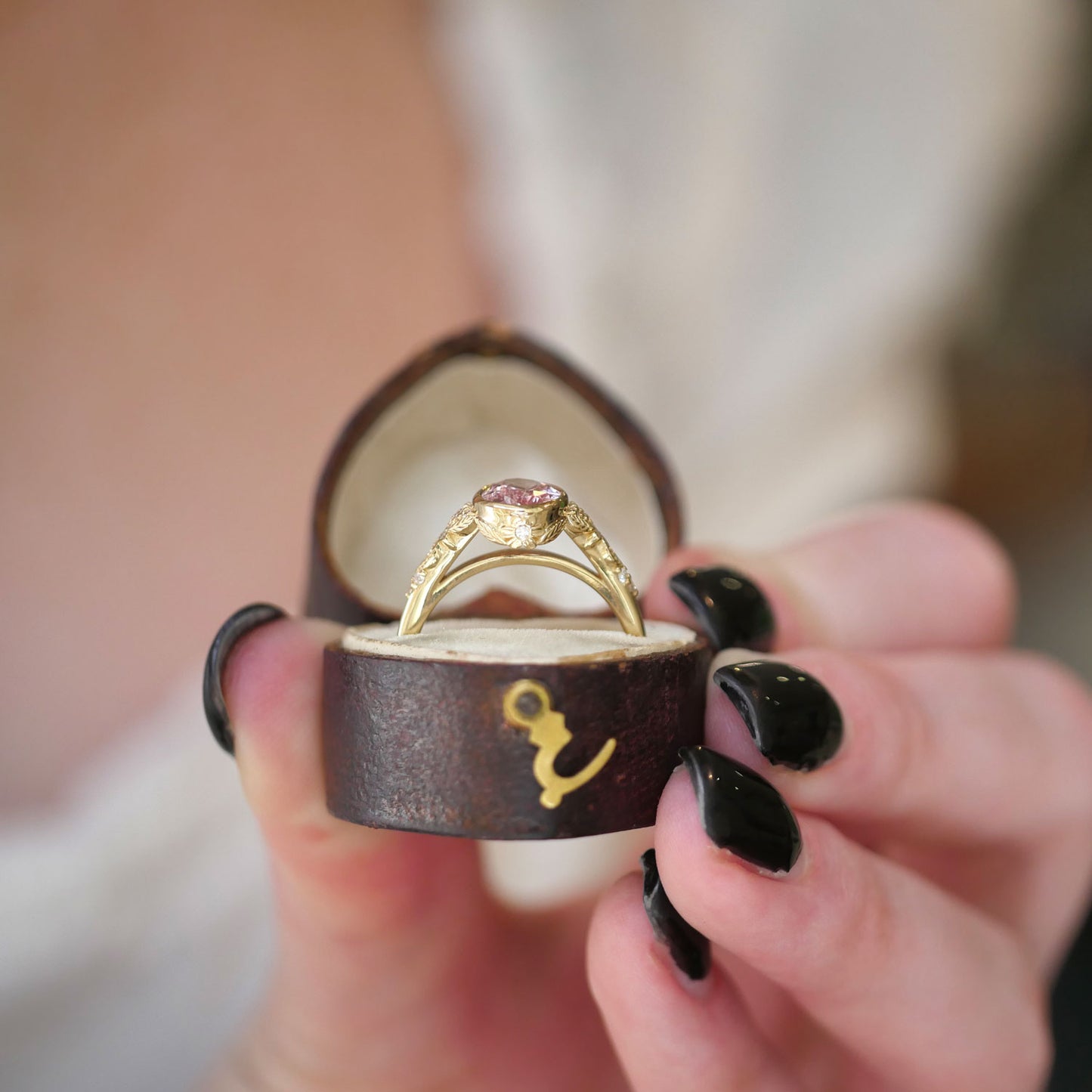 Primrose Padparadscha Oval Sapphire Diamond Ring