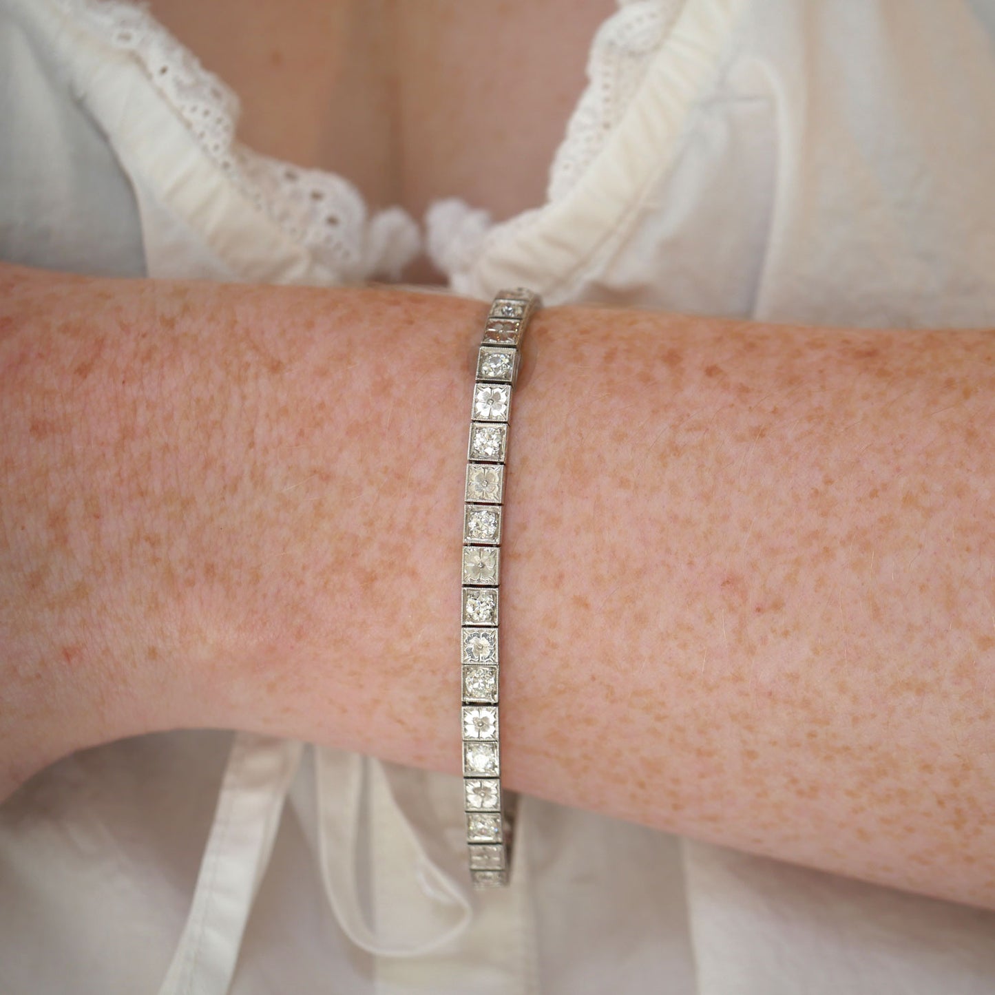 Antique Platinum and Diamond Line Bracelet