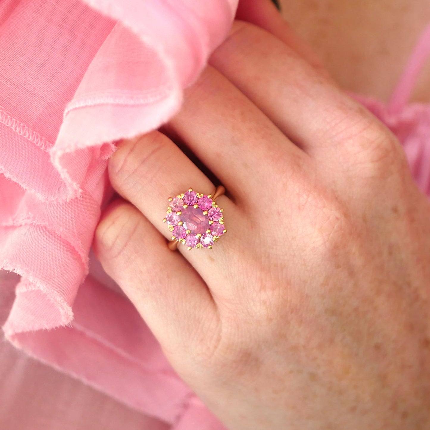 Opalescent Pink Cluster Ring