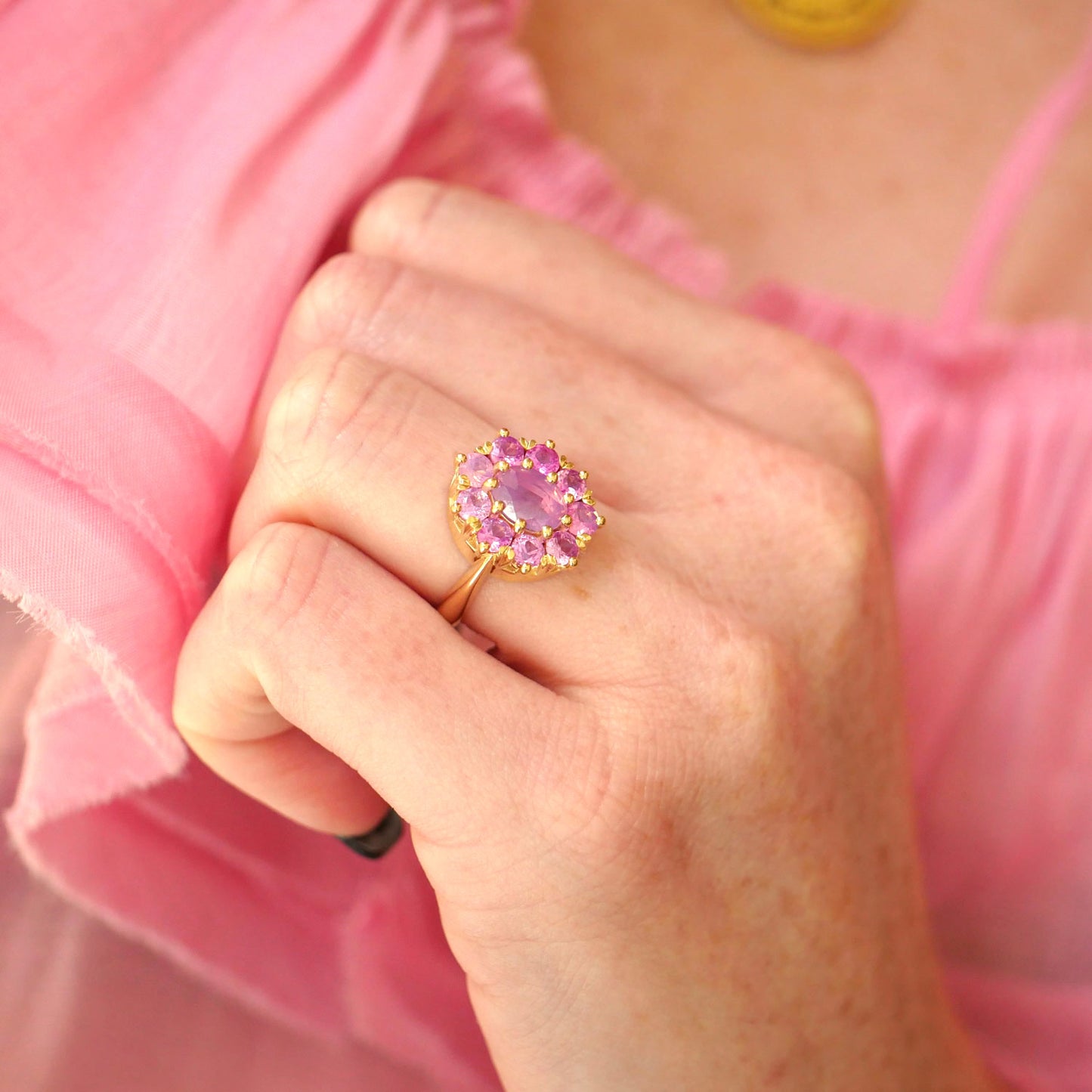 Opalescent Pink Cluster Ring
