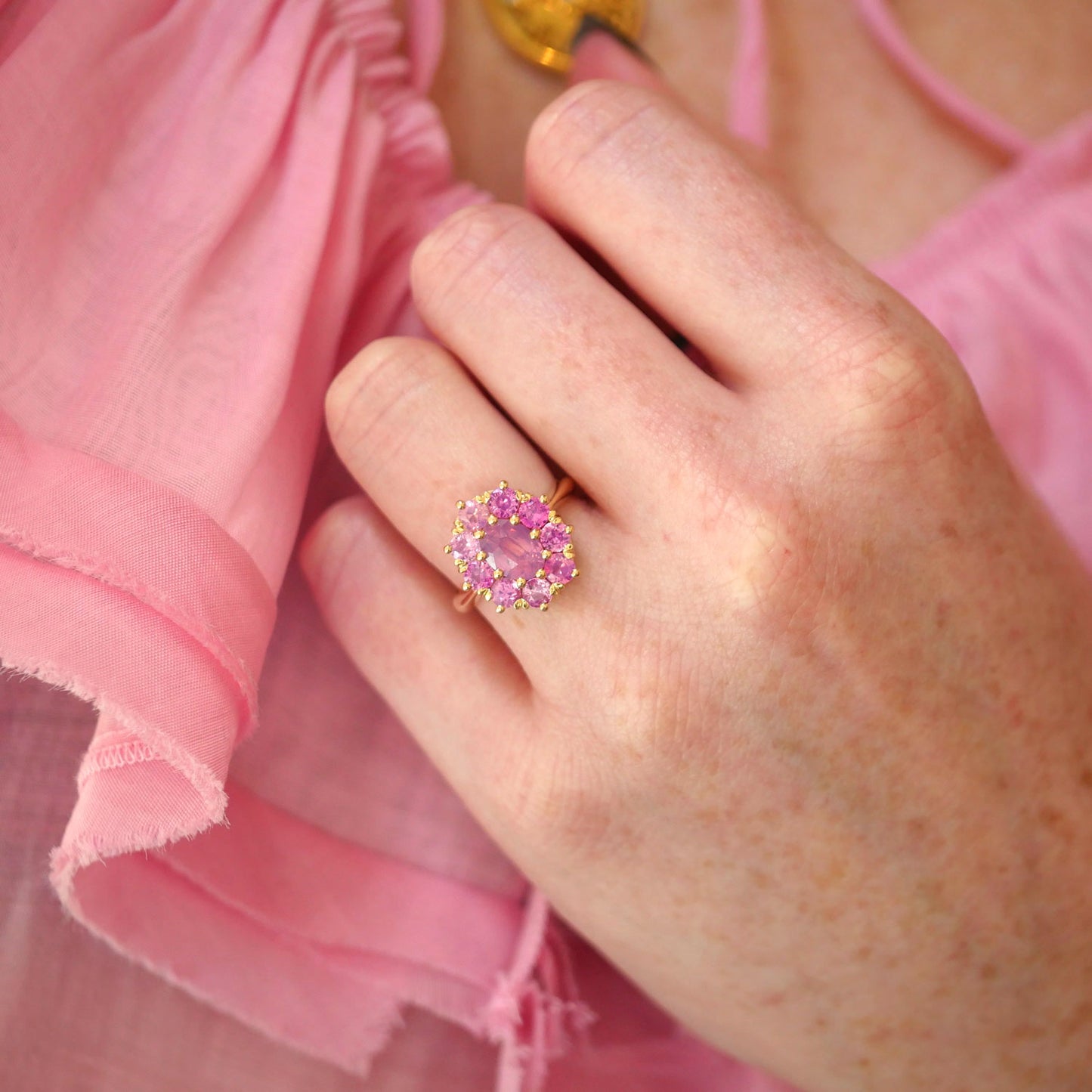 Opalescent Pink Cluster Ring