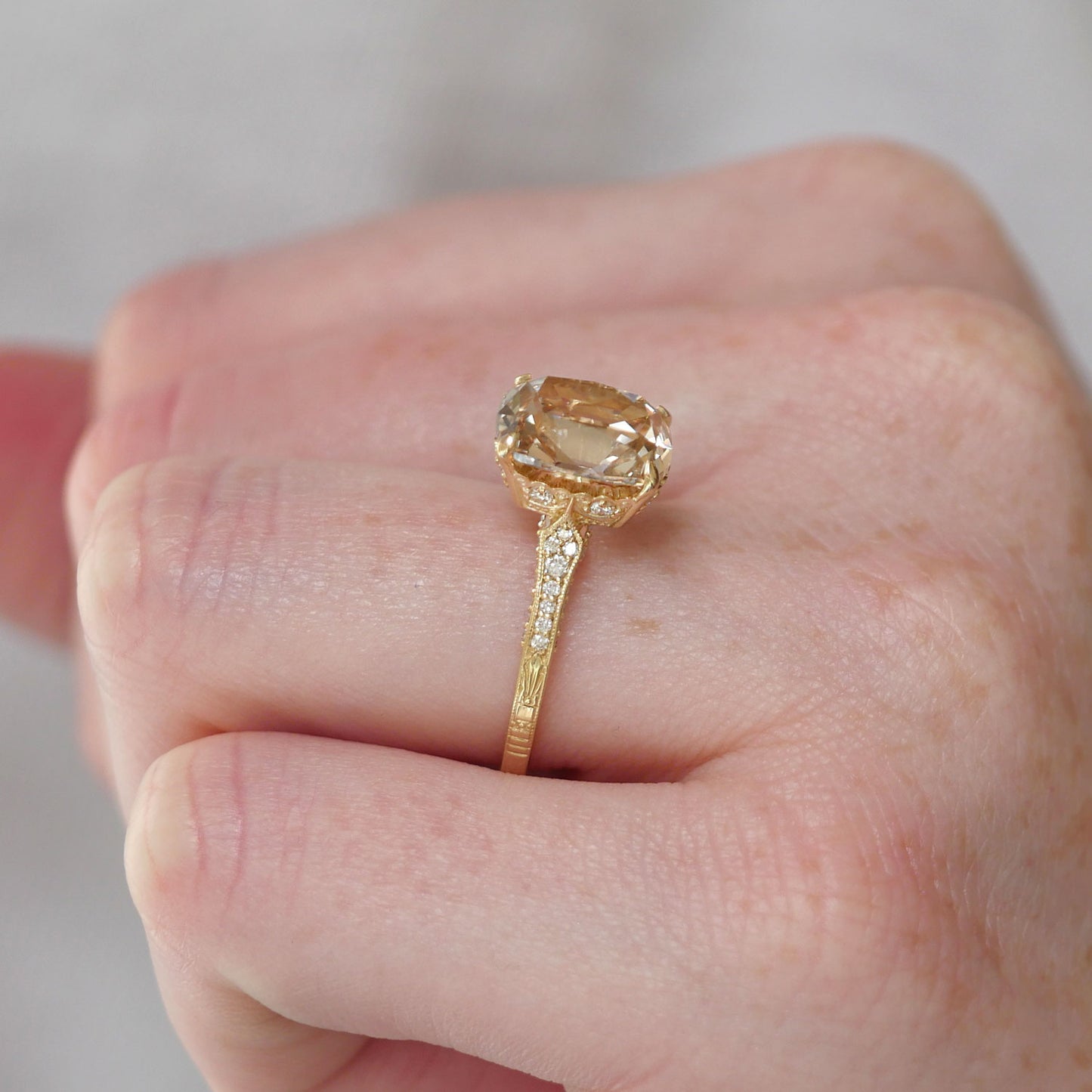 Starfall Champagne Old Mine Cushion Diamond Ring