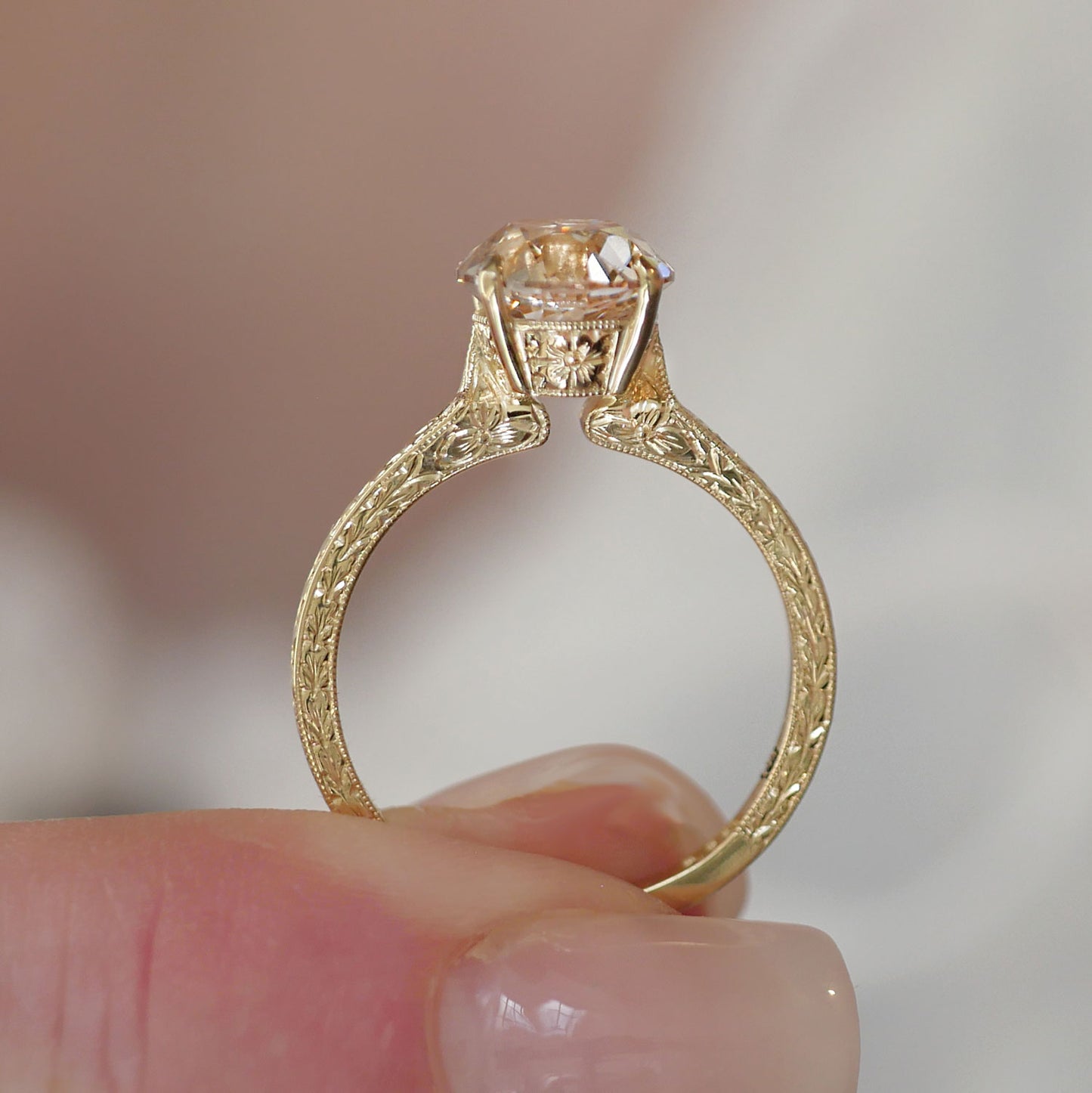 Moonflower Round Champagne Diamond Ring