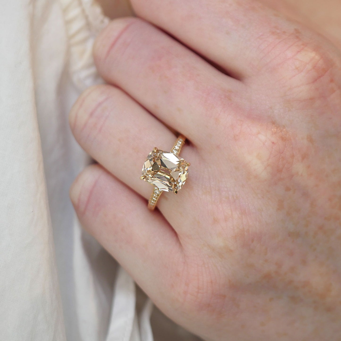 Starfall Champagne Old Mine Cushion Diamond Ring