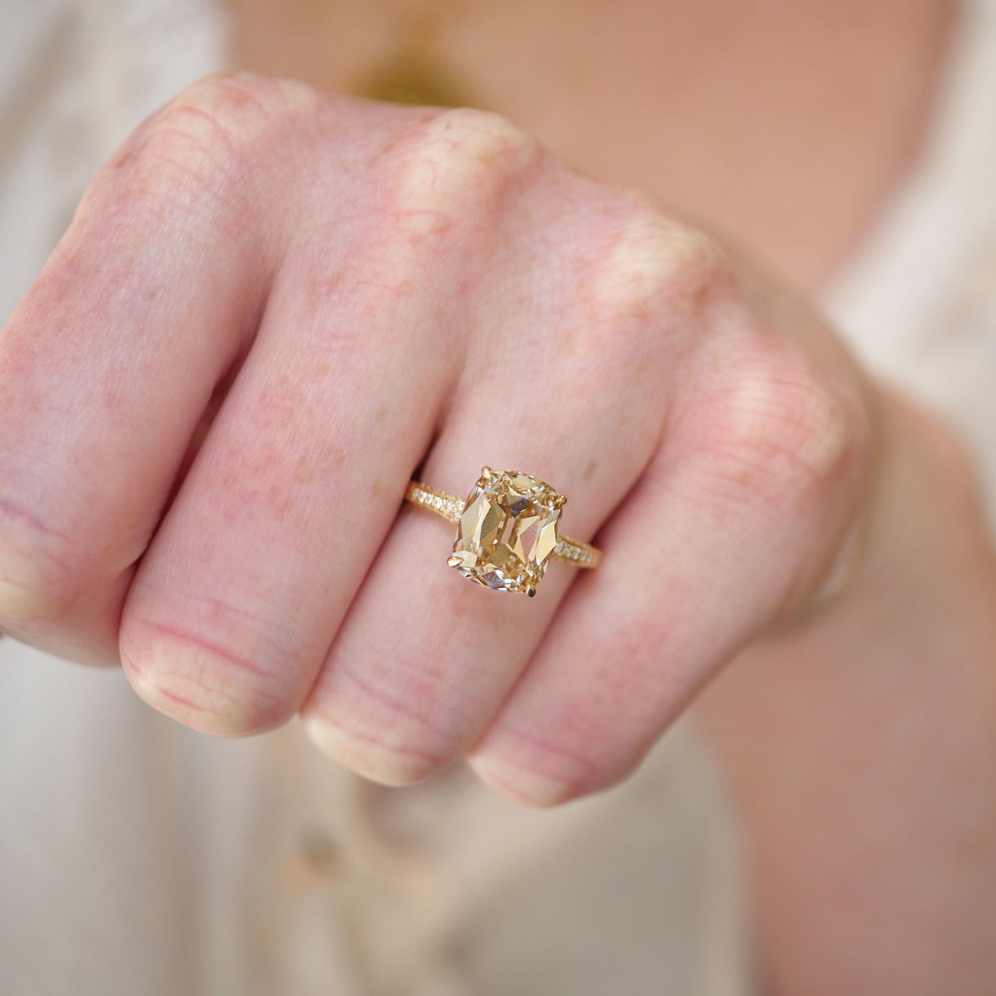 Starfall Champagne Old Mine Cushion Diamond Ring