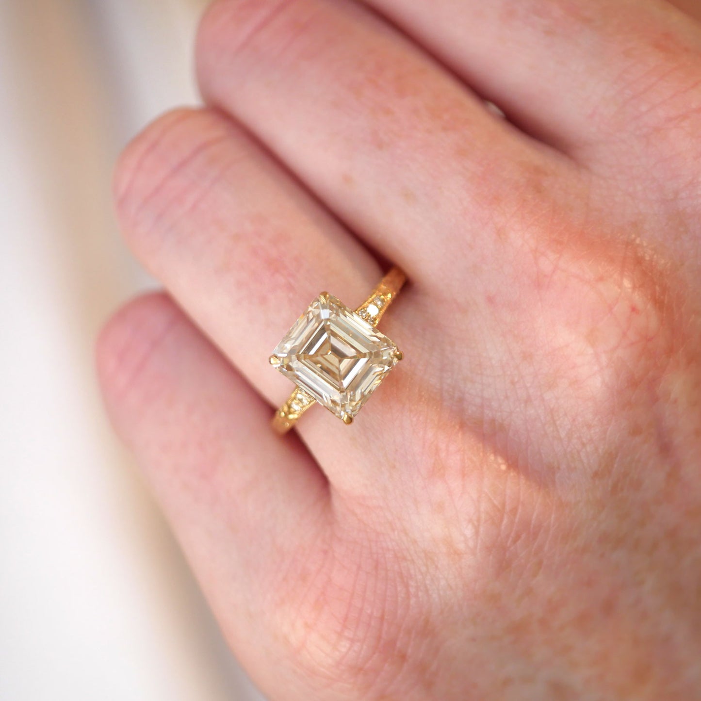 Plumeria Champagne Emerald Cut Diamond Ring