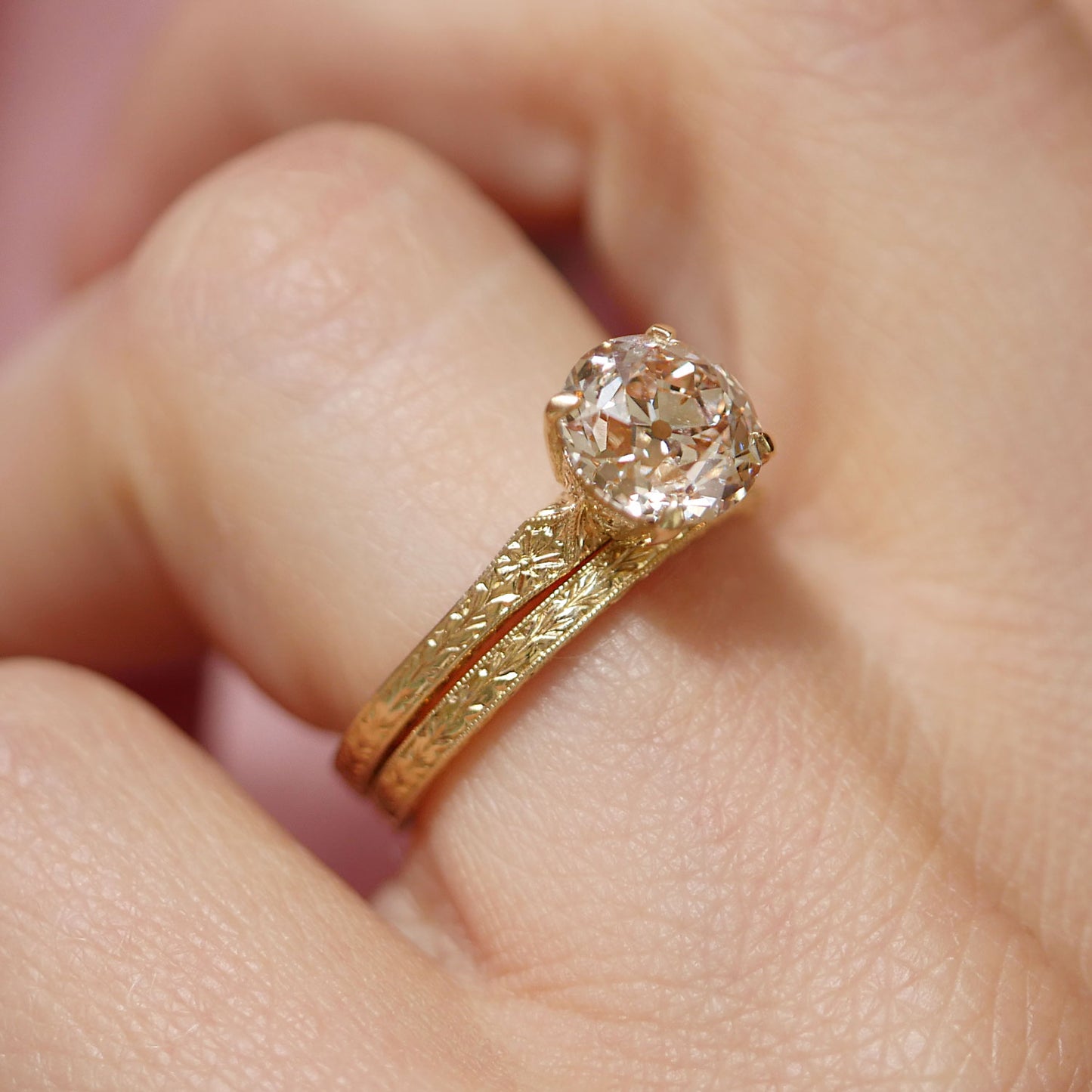 Moonflower Round Champagne Diamond Ring