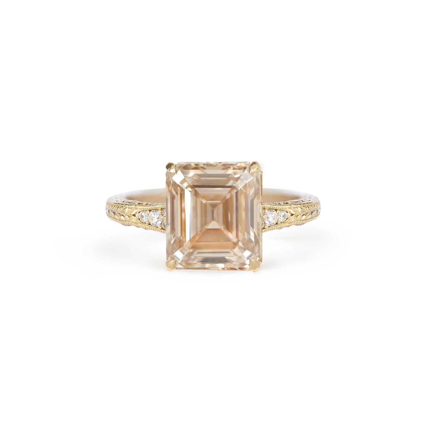 Plumeria Champagne Emerald Cut Diamond Ring