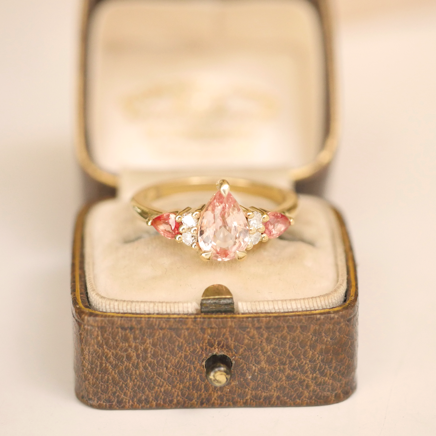 Pear Shaped Champagne Sapphire Engagement Rings Pear Peach Gold