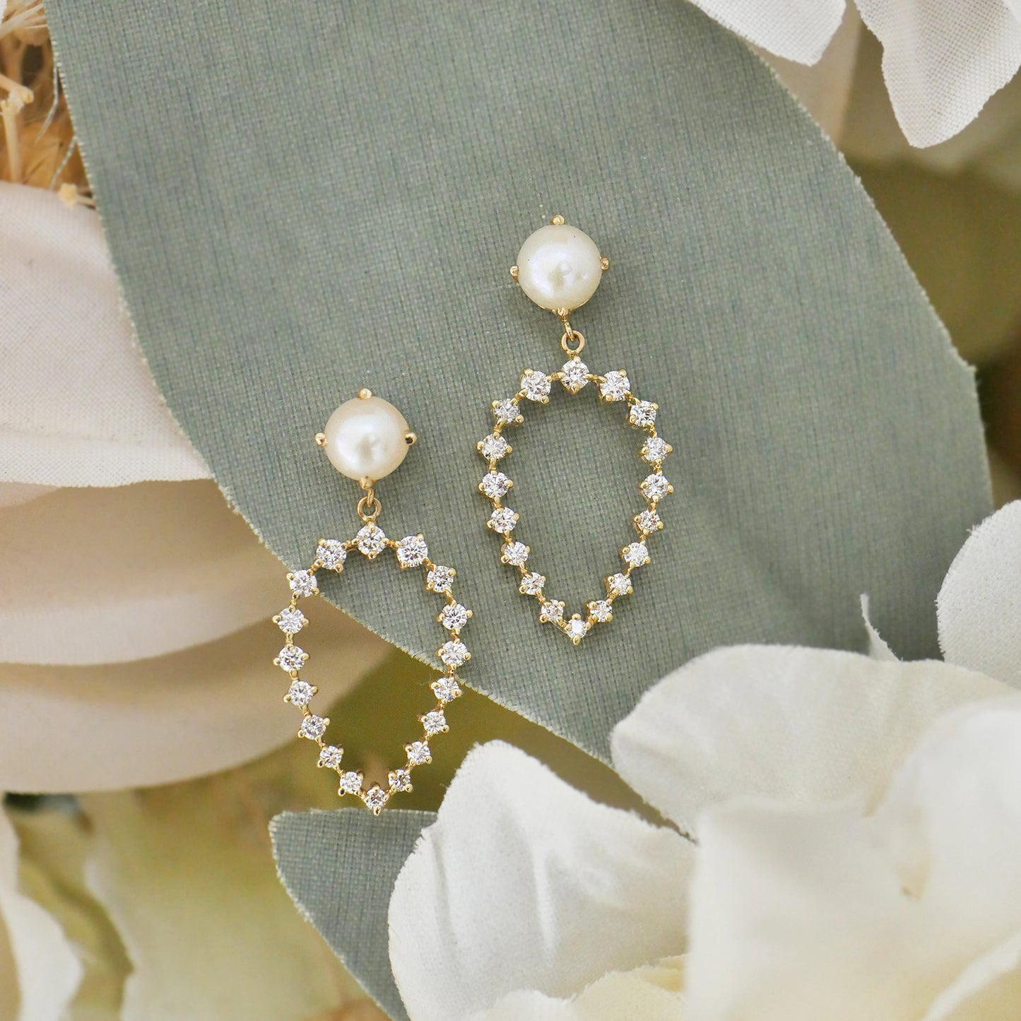 Pear Wreath & Diamond Drop Earrings