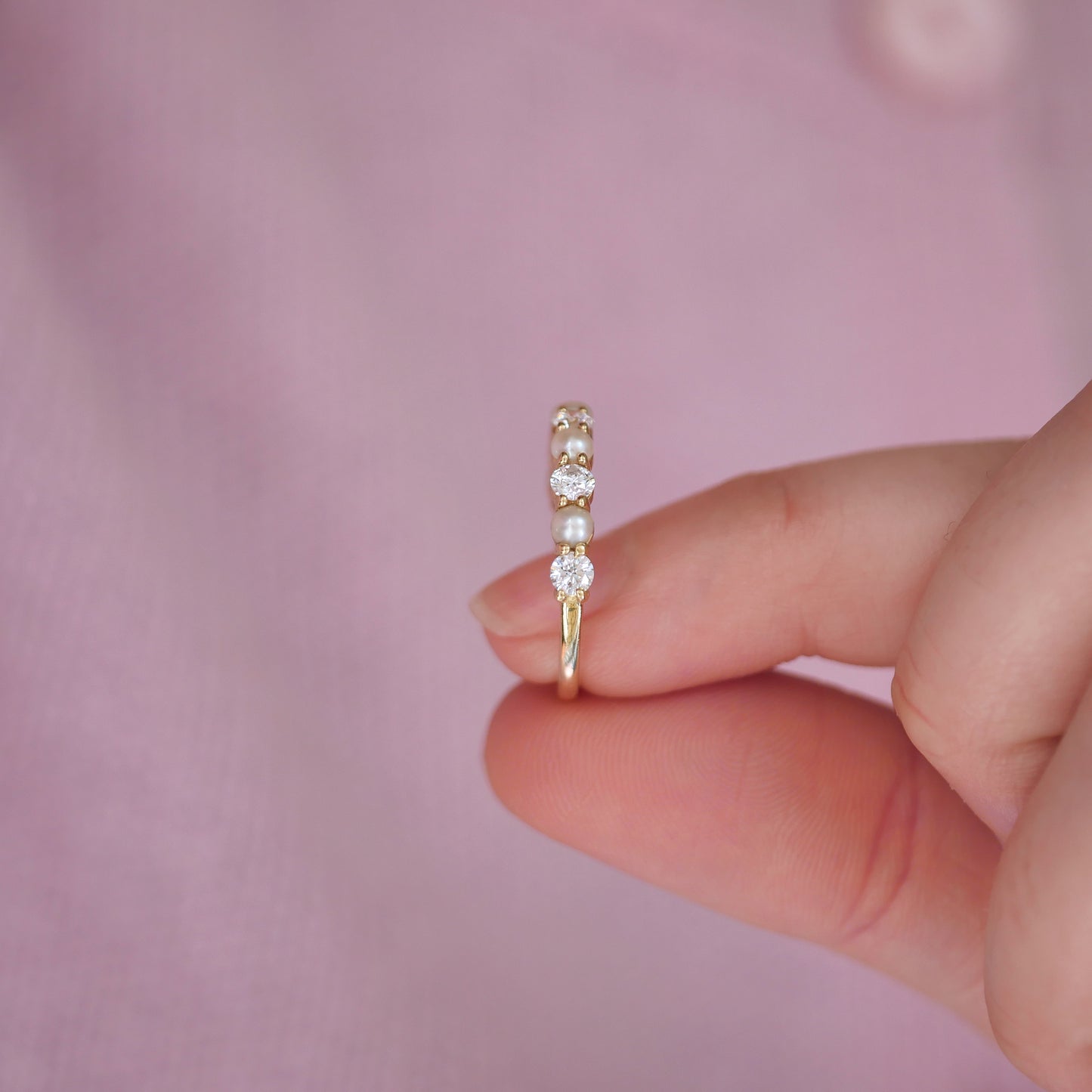 Pearl & Diamond 3mm Shared Prong Ring