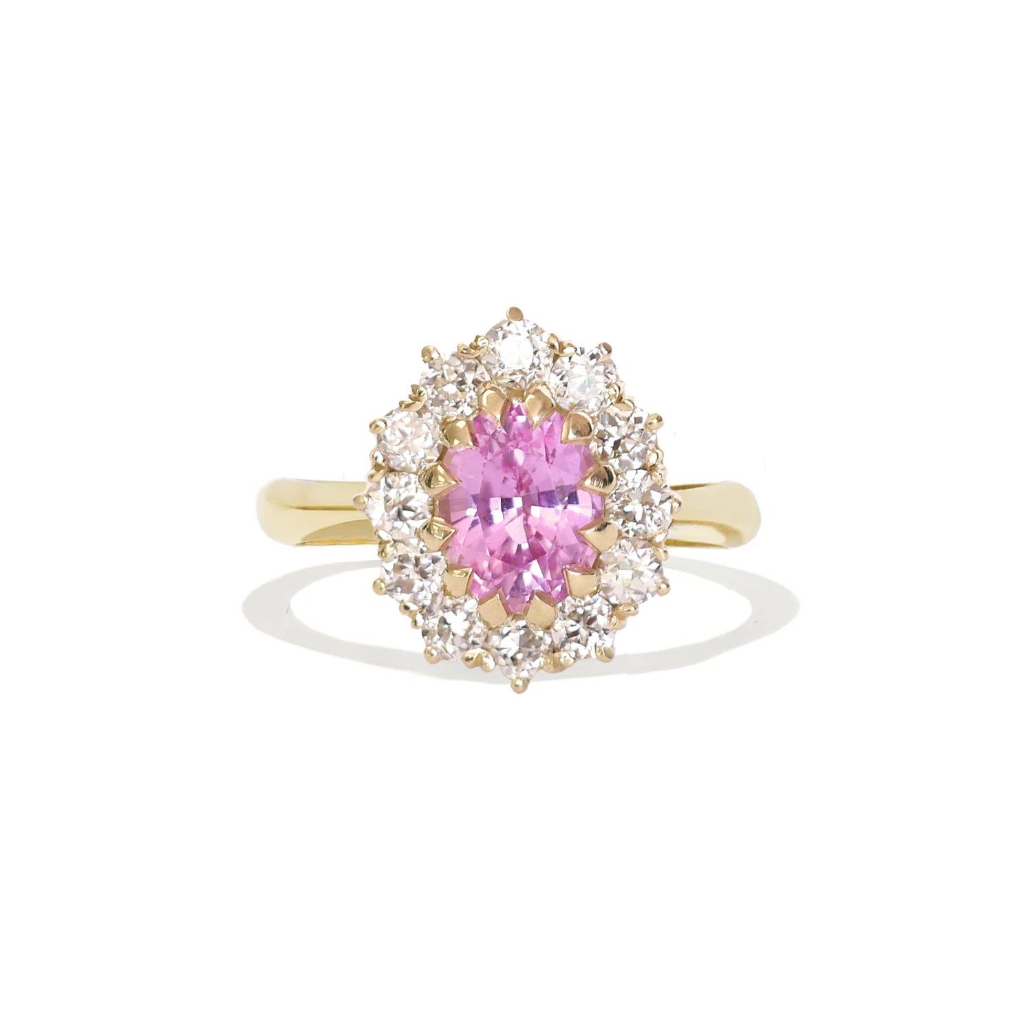 Pink Sapphire & Old Euro Diamond Cluster Ring