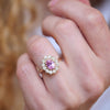 Pink Sapphire & Old Euro Diamond Cluster Ring