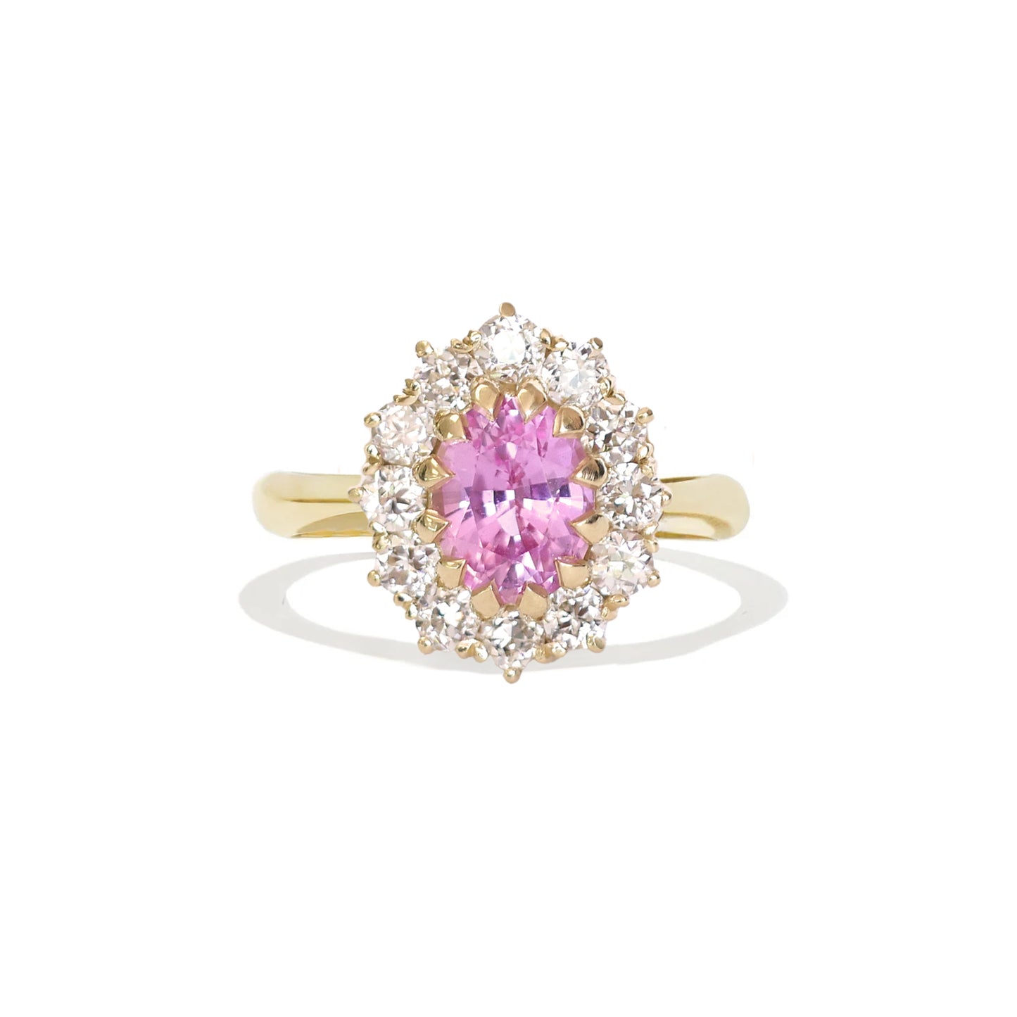 Pink Sapphire & Old Euro Diamond Cluster Ring