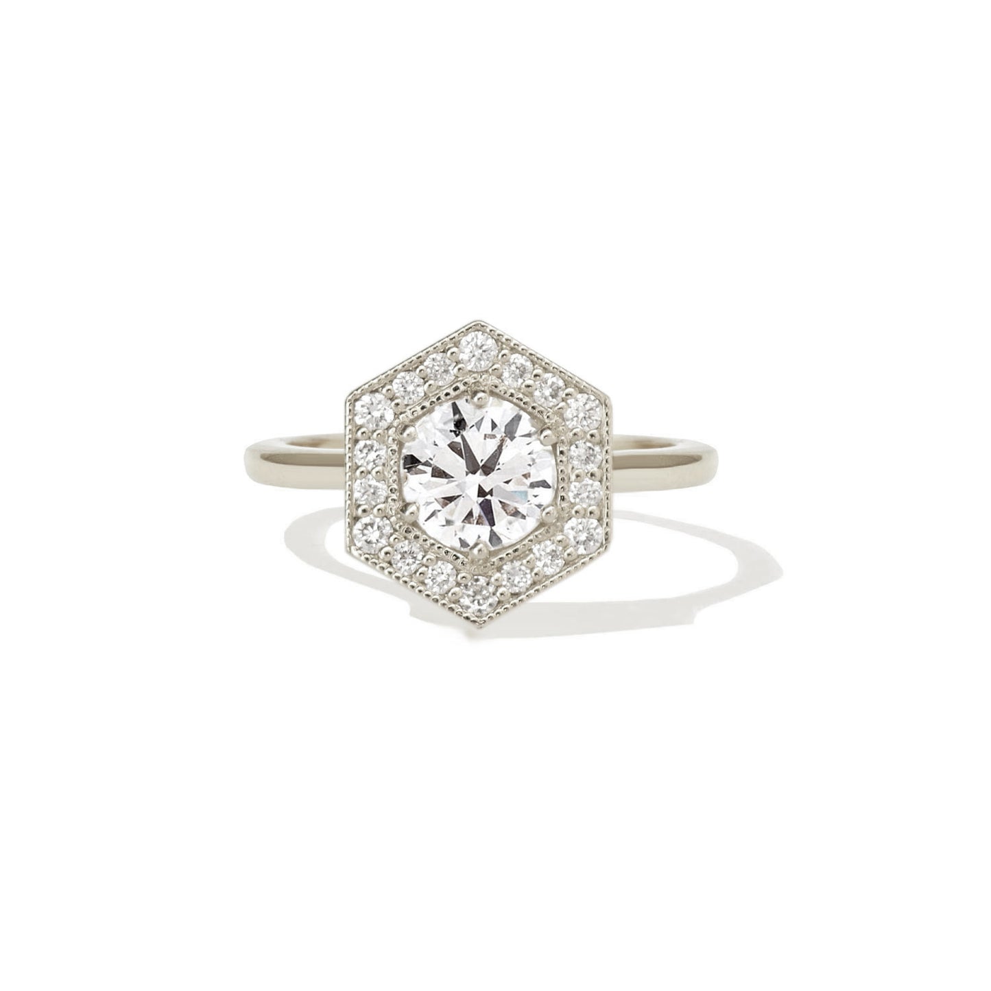Round Brilliant Cut Hexagon Shape Mosaic Ring
